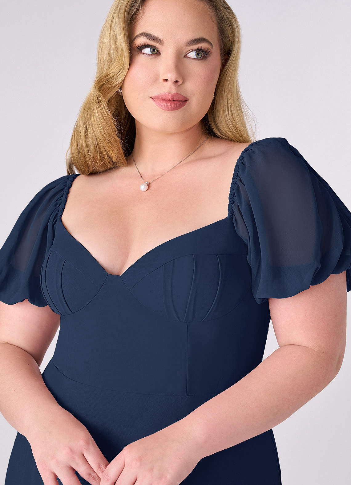 Barbie ♥ Azazie Bridesmaid Dresses Dark Navy A-Line Pleated Chiffon Dress image9