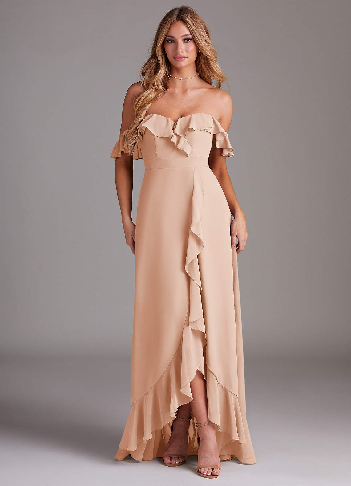 Azazie Lyra Robes de demoiselle d'honneur Robe Trapèze Convertible en Mousseline de soie Rose Perle image1