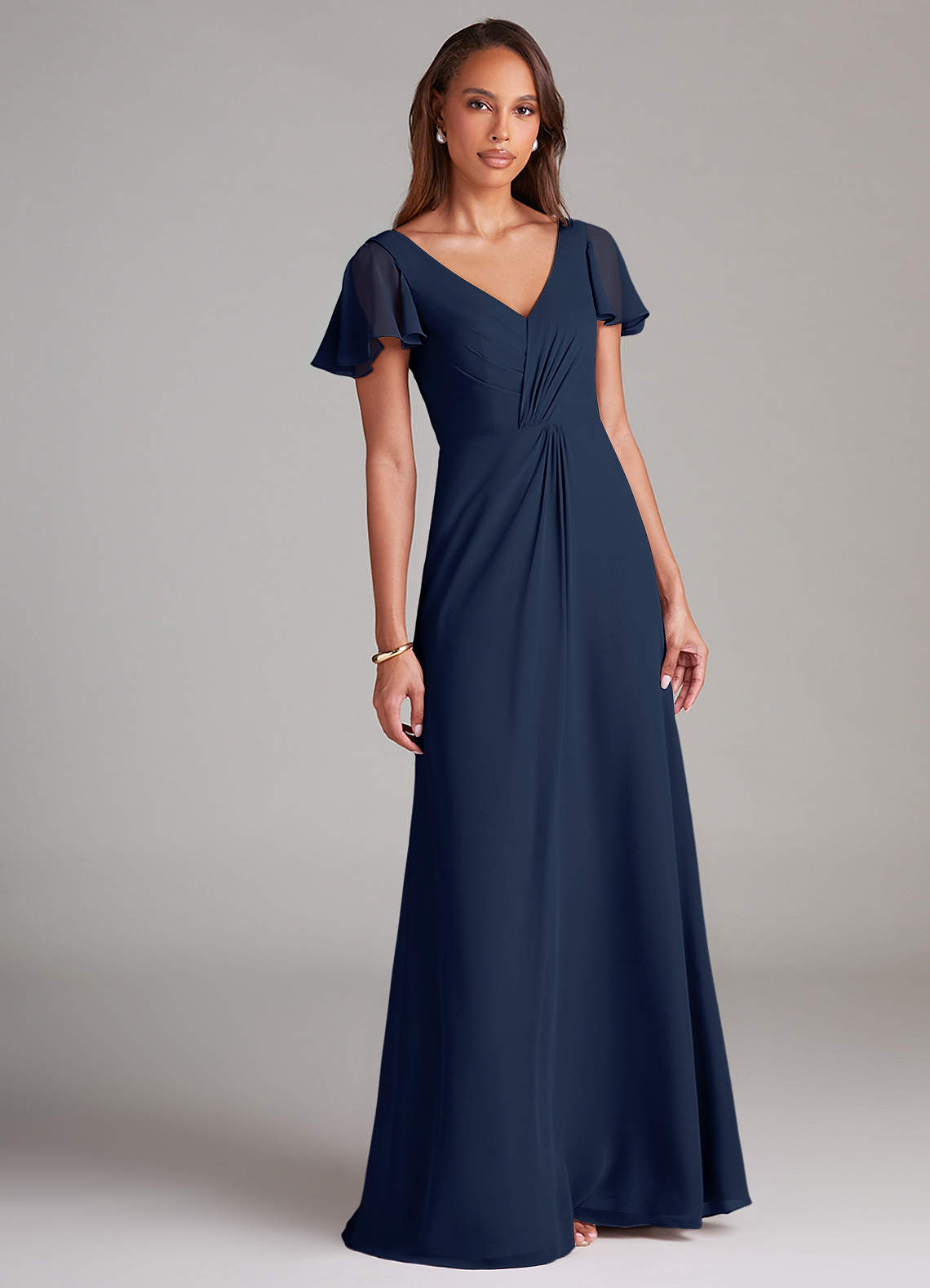 Azazie Soren Bridesmaid Dresses Dark Navy A-Line Ruched Chiffon Dress image1