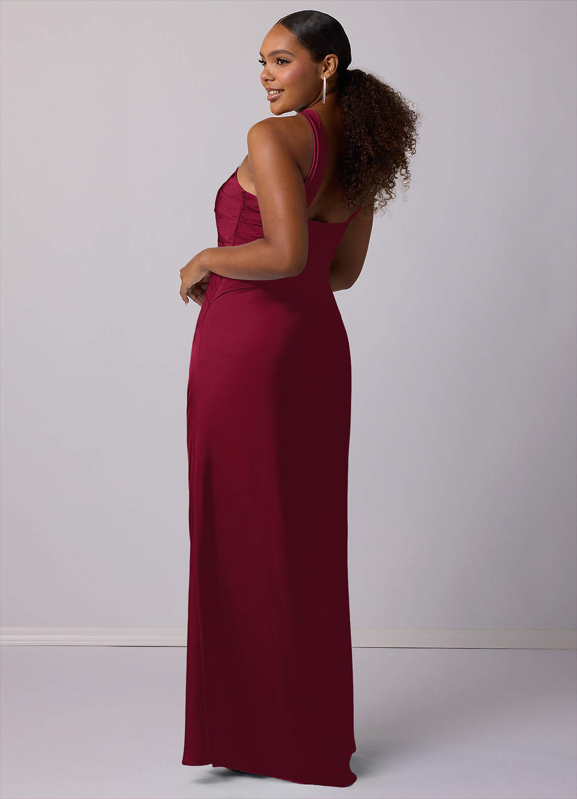 Barbie ♥ Azazie Bridesmaid Dresses Burgundy Mermaid One Shoulder Stretch Satin Dress image9