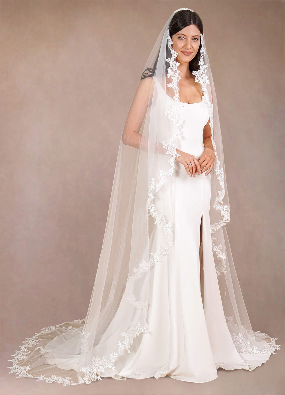 front Diamond and Lace Chapel Veil