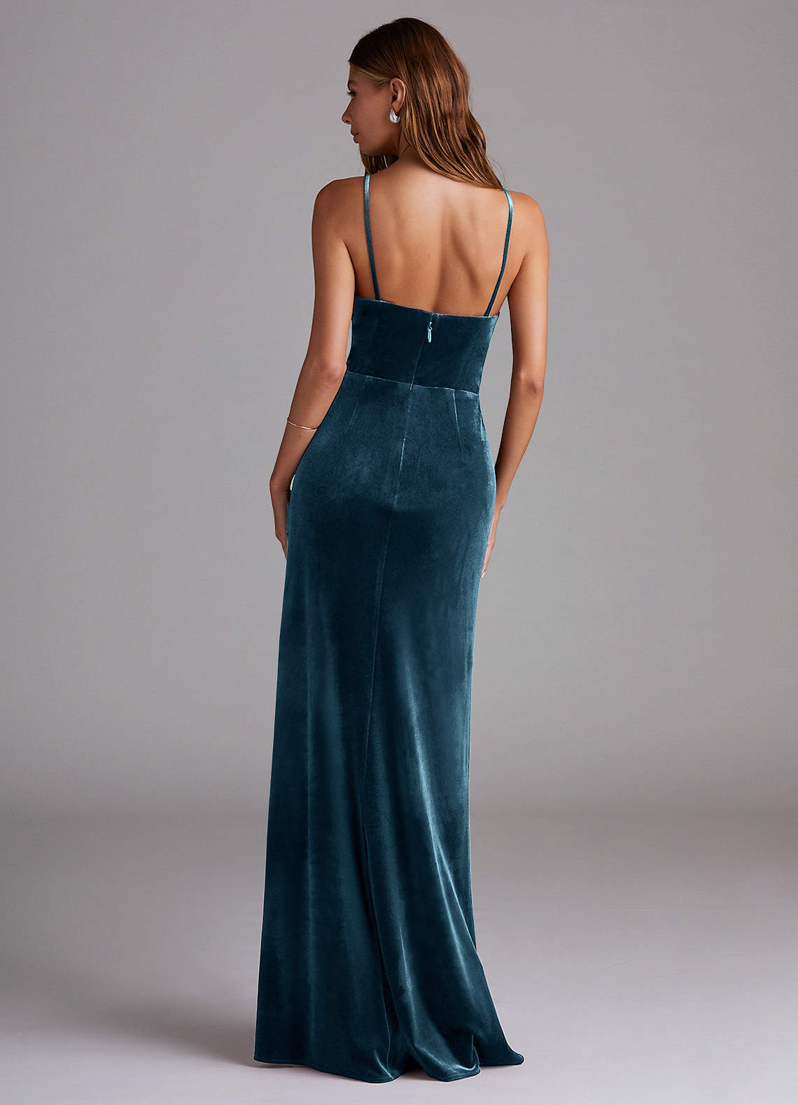 slate blue velvet bridesmaid dresses Elegant Plus Size Draped Back Criss-Cross Chiffon A-Line Dress