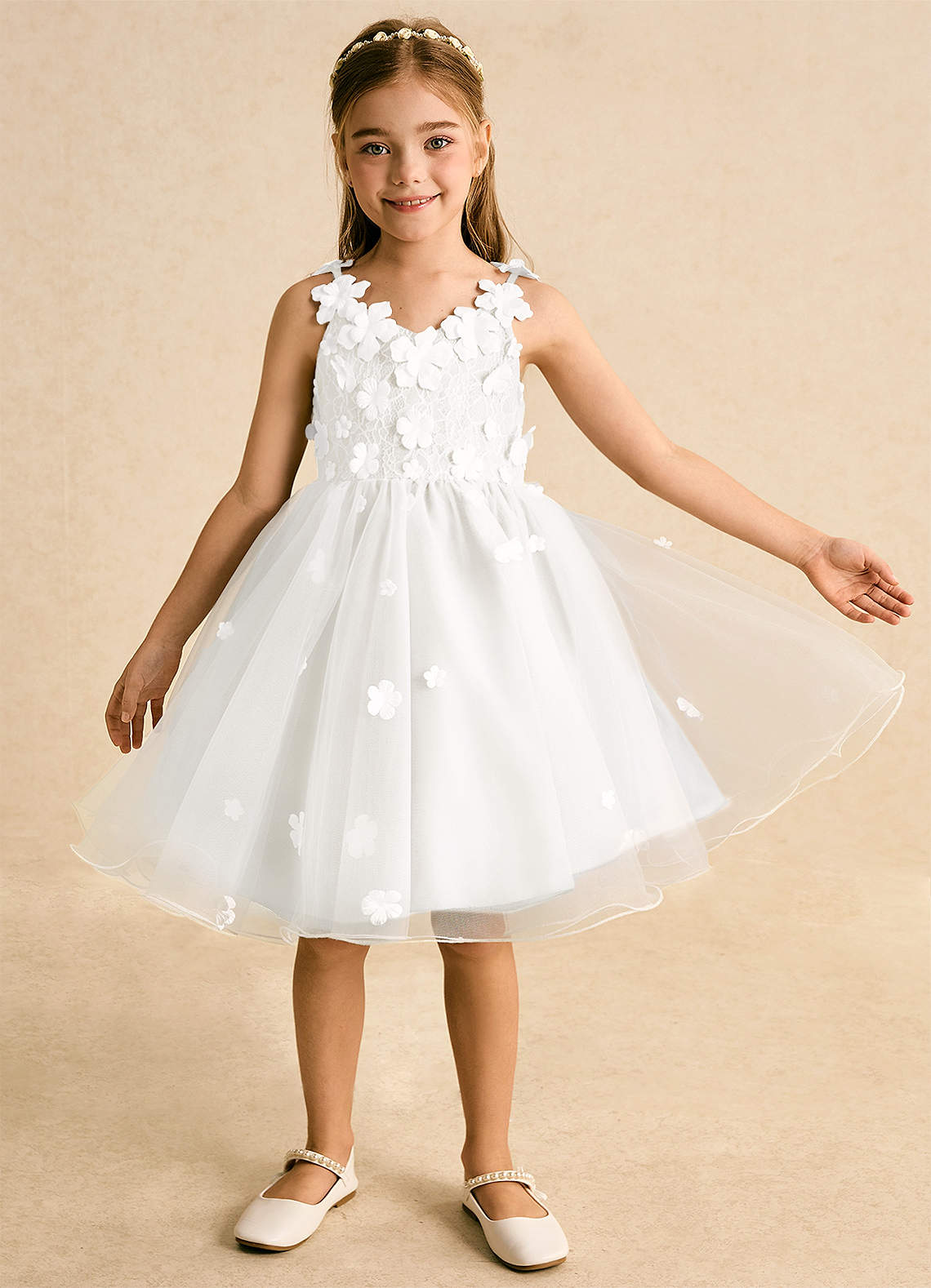 Azazie Junebug Flower Girl Dresses Ivory Ball-Gown Lace Tulle Dress image7