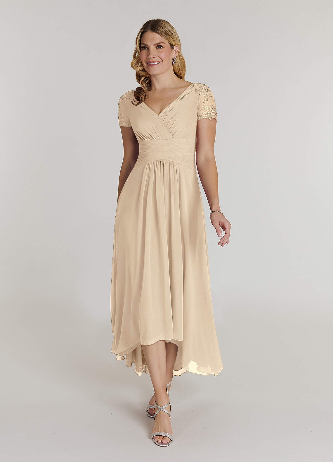 Azazie Thais Mother of the Bride Dresses Champagne A-Line Lace Chiffon Dress image1