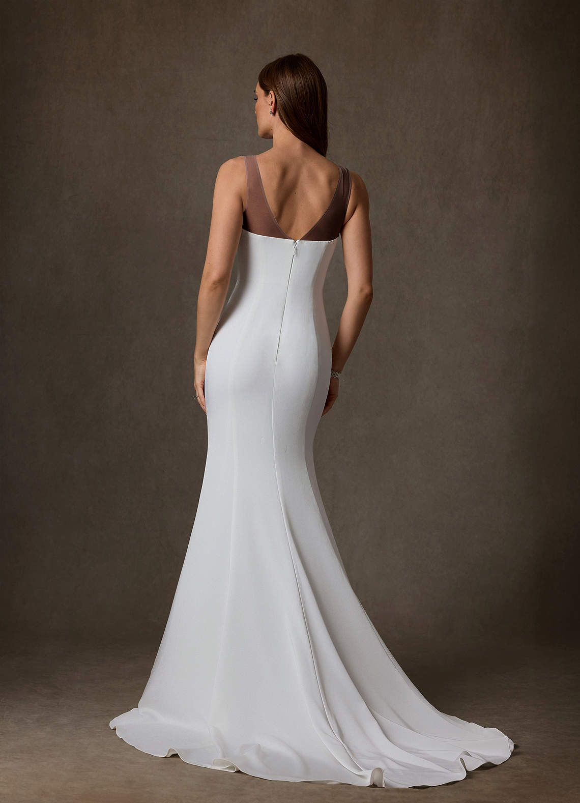 Azazie Naia Wedding Dresses Diamond White Mocha Mermaid Crepe Back Satin Dress image2