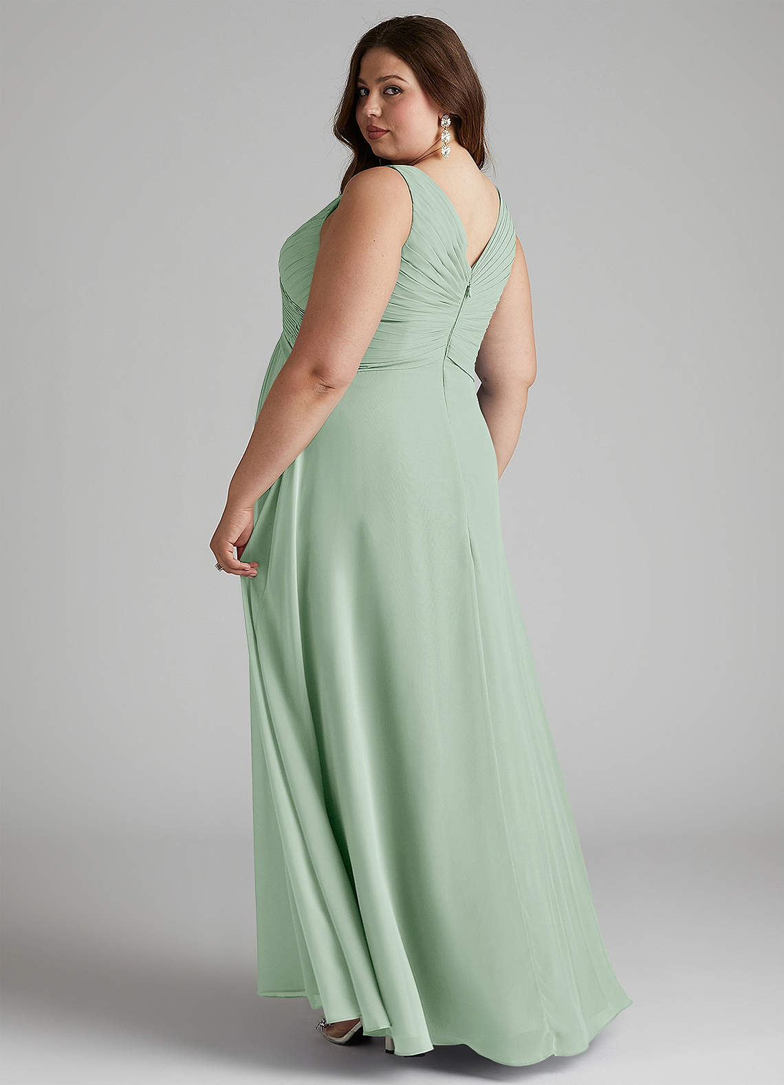 Azazie Flora Bridesmaid Dresses Agave A-Line Pleated Chiffon Dress image10