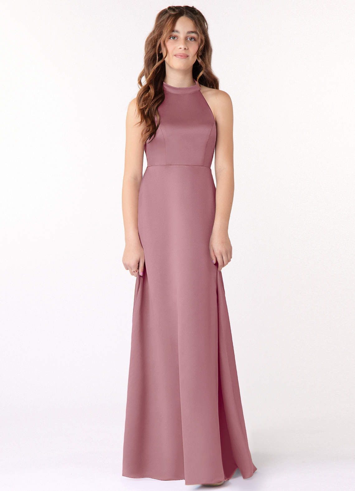 Azazie Laurel Junior Vintage Mauve A-Line Stretch Satin Dress image1