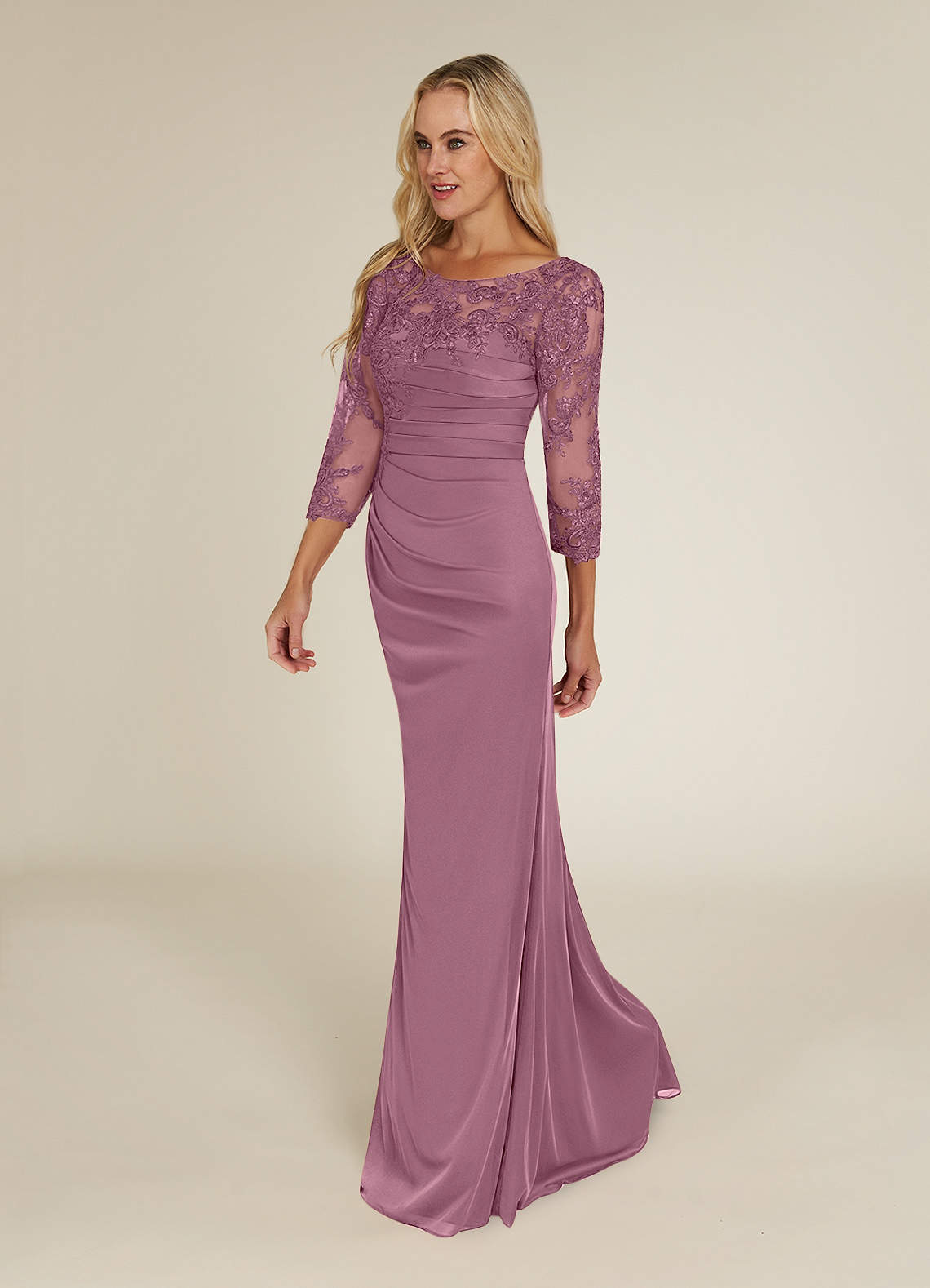 Azazie Alisondra Vintage Mauve Sheath Scoop Lace Lace Dress