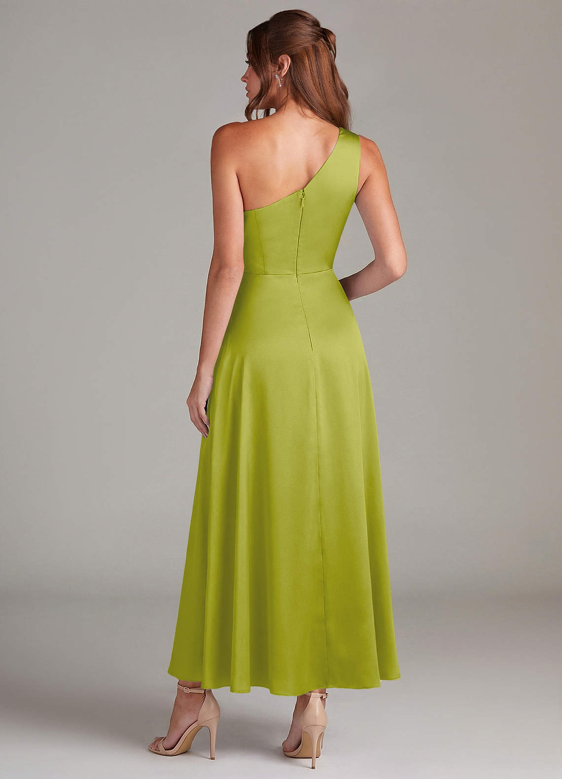 Azazie Brooke Jurken voor bruidsmeisjes Jurk van Stretch Satijn met A-Lijn One-Shoulder Citroengras image6