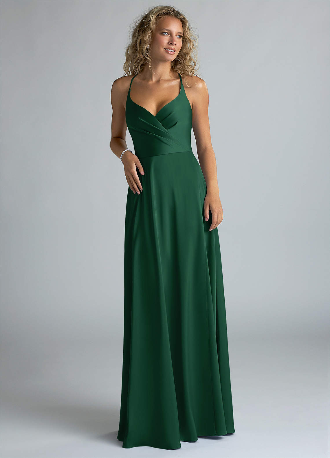 Azazie A-Line V-Neck Floor-Length Stretch Satin Bridesmaid Dresses - Dark Green Azazie A-Line V-Neck Floor-Length Stretch Satin Bridesmaid Dresses - Dark Green