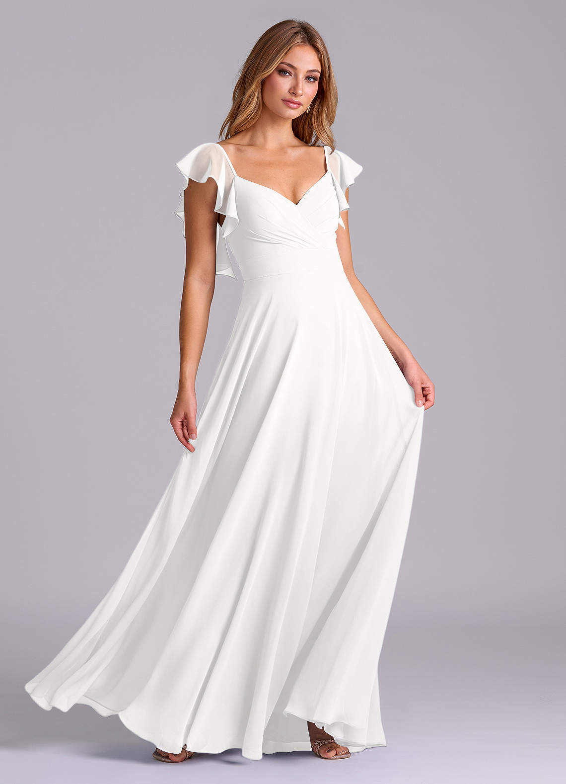 Azazie Leilani Brautjungfernkleider A-Linie Plissee Chiffon Kleid Weiß image2