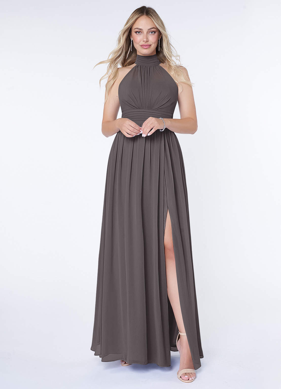 Azazie Iman Bridesmaid Dresses Steel Grey A-Line A-Line Ruched Chiffon Dress image1