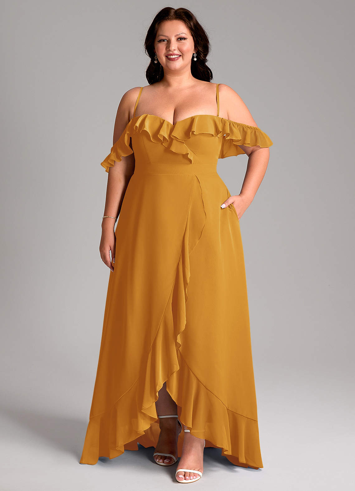 plus size convertible bridesmaid dress Azazie Lyra Butterscotch Chiffon Bridesmaid Dresses