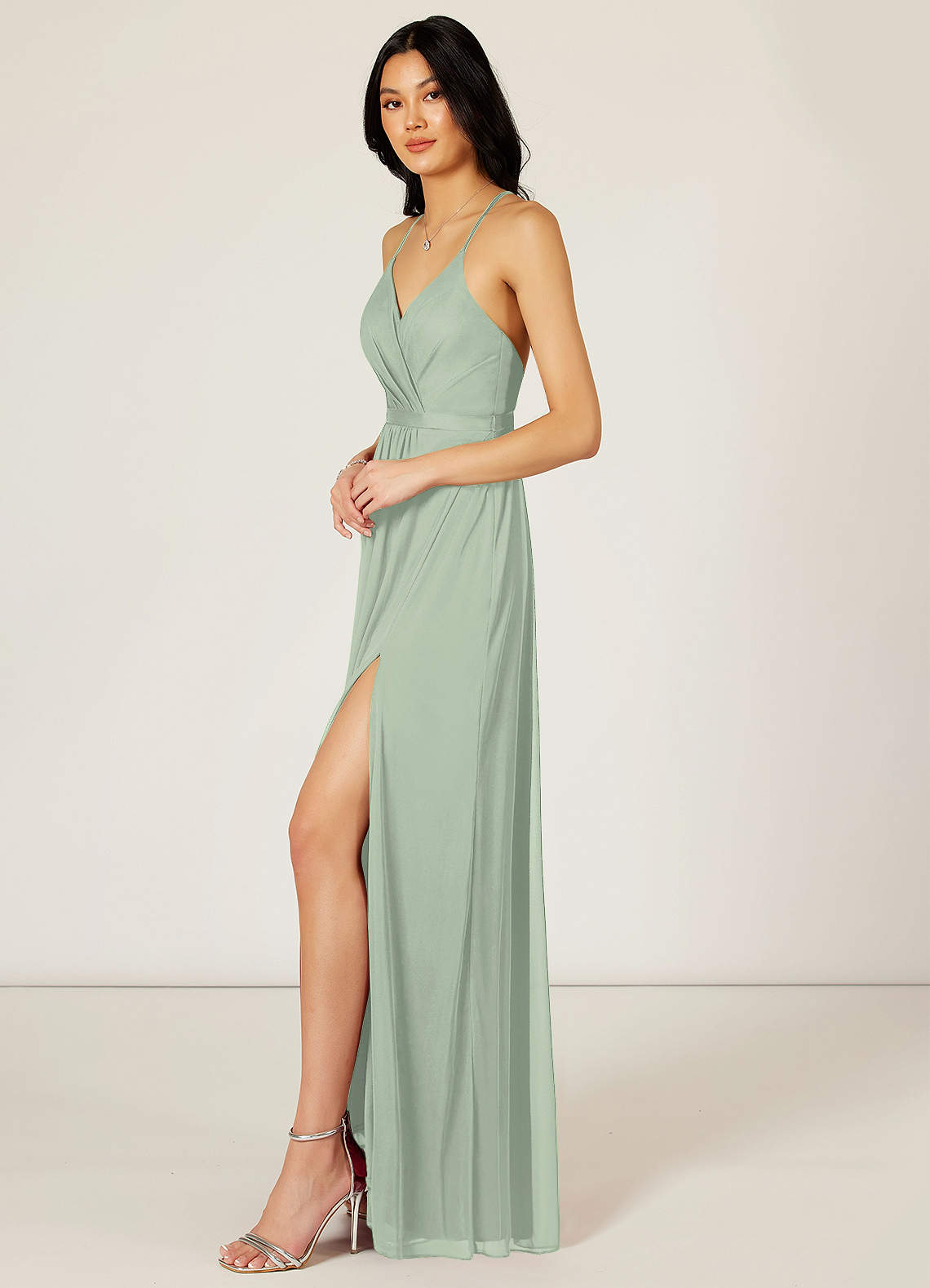 Azazie Luxy Bridesmaid Dresses A-Line Pleated Mesh Floor-Length Dress image1