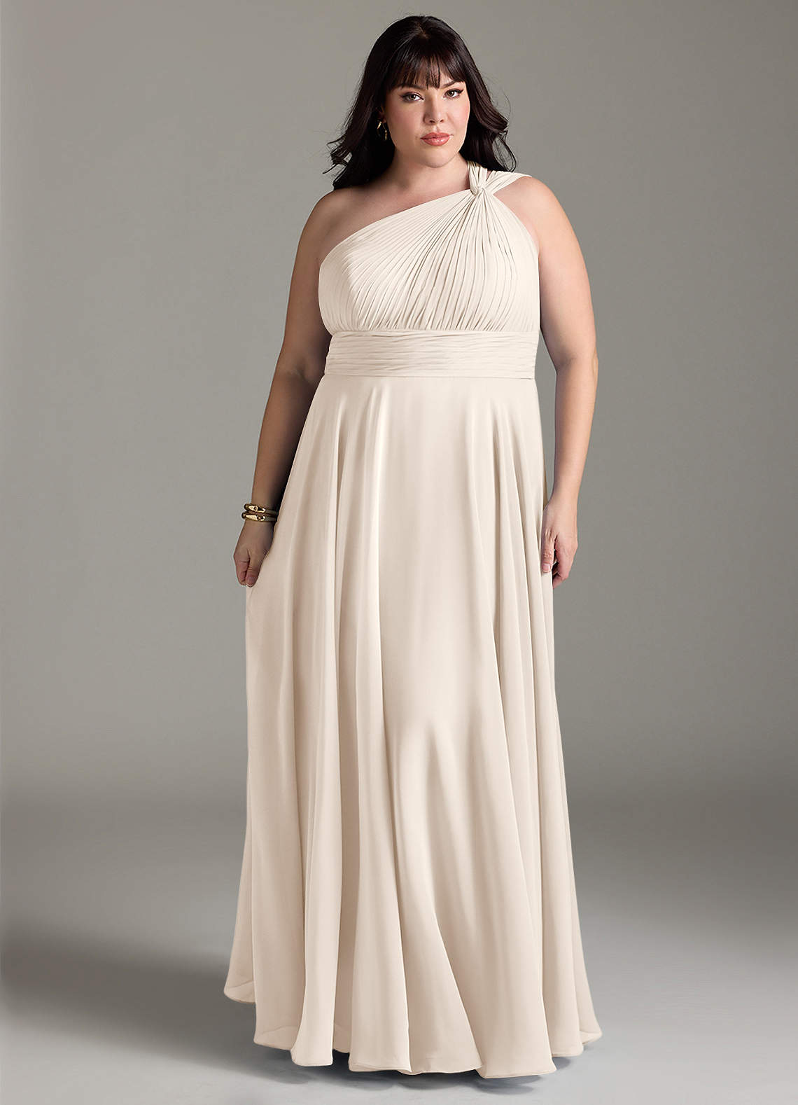 Azazie Charlize Bridesmaid Dresses White Alabaster A-Line One Shoulder Chiffon Dress image1