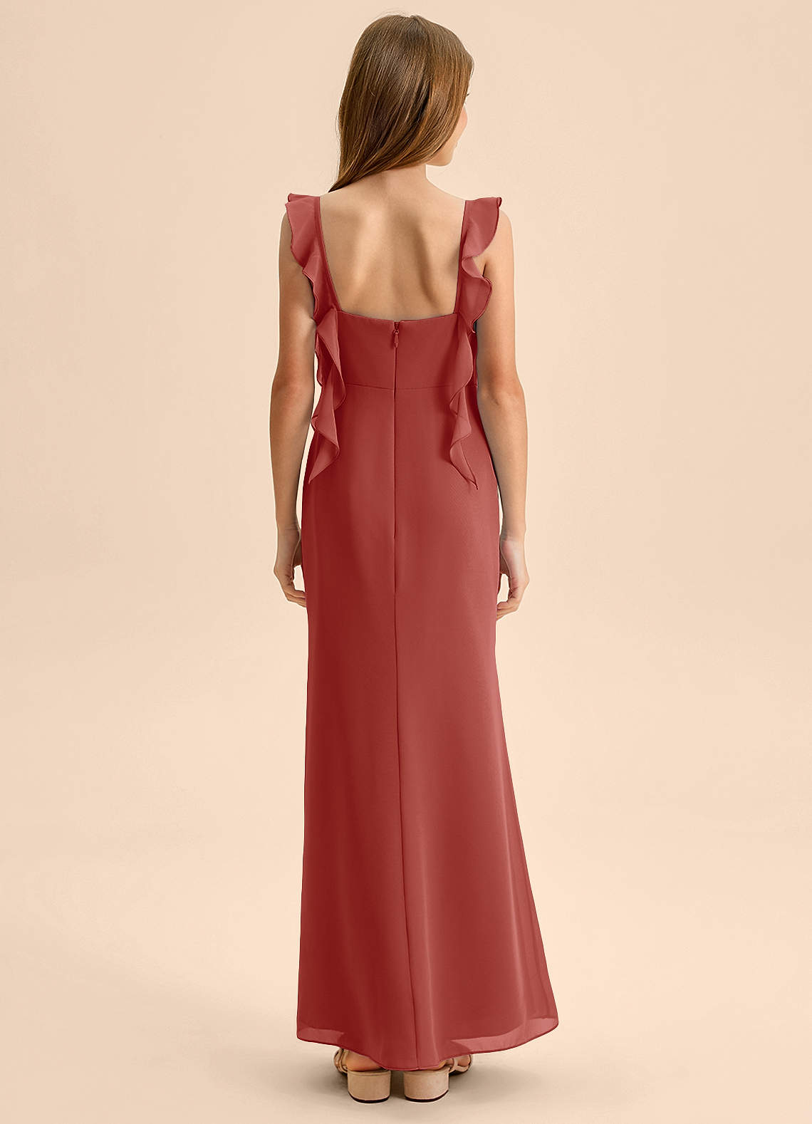Azazie Jessamine Junior Terracotta Mermaid Sweetheart Neckline Chiffon Dress image1