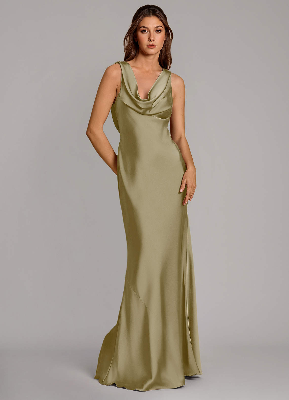 Azazie Cheryl Bridesmaid Dresses Moss Green Mermaid Stretch Satin Dress image1