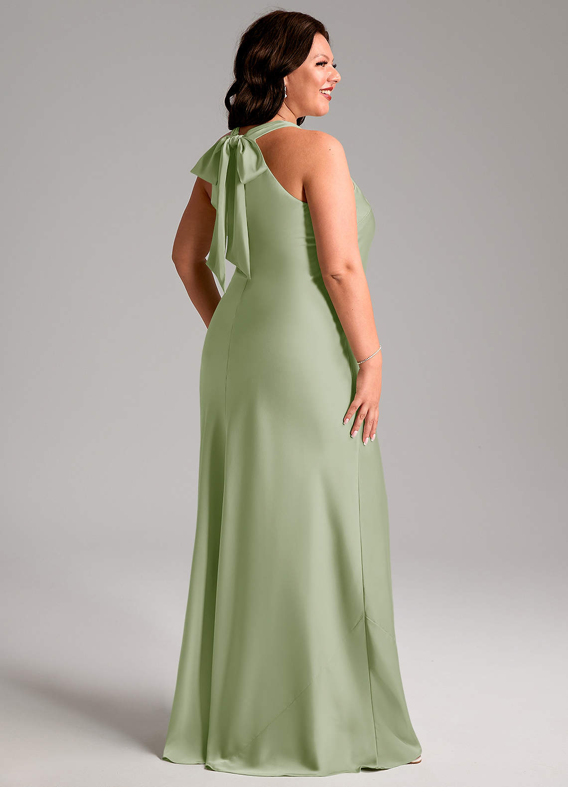 Azazie Doretta Bridesmaid Dresses Dusty Sage Mermaid Pleated Stretch Satin Dress image6
