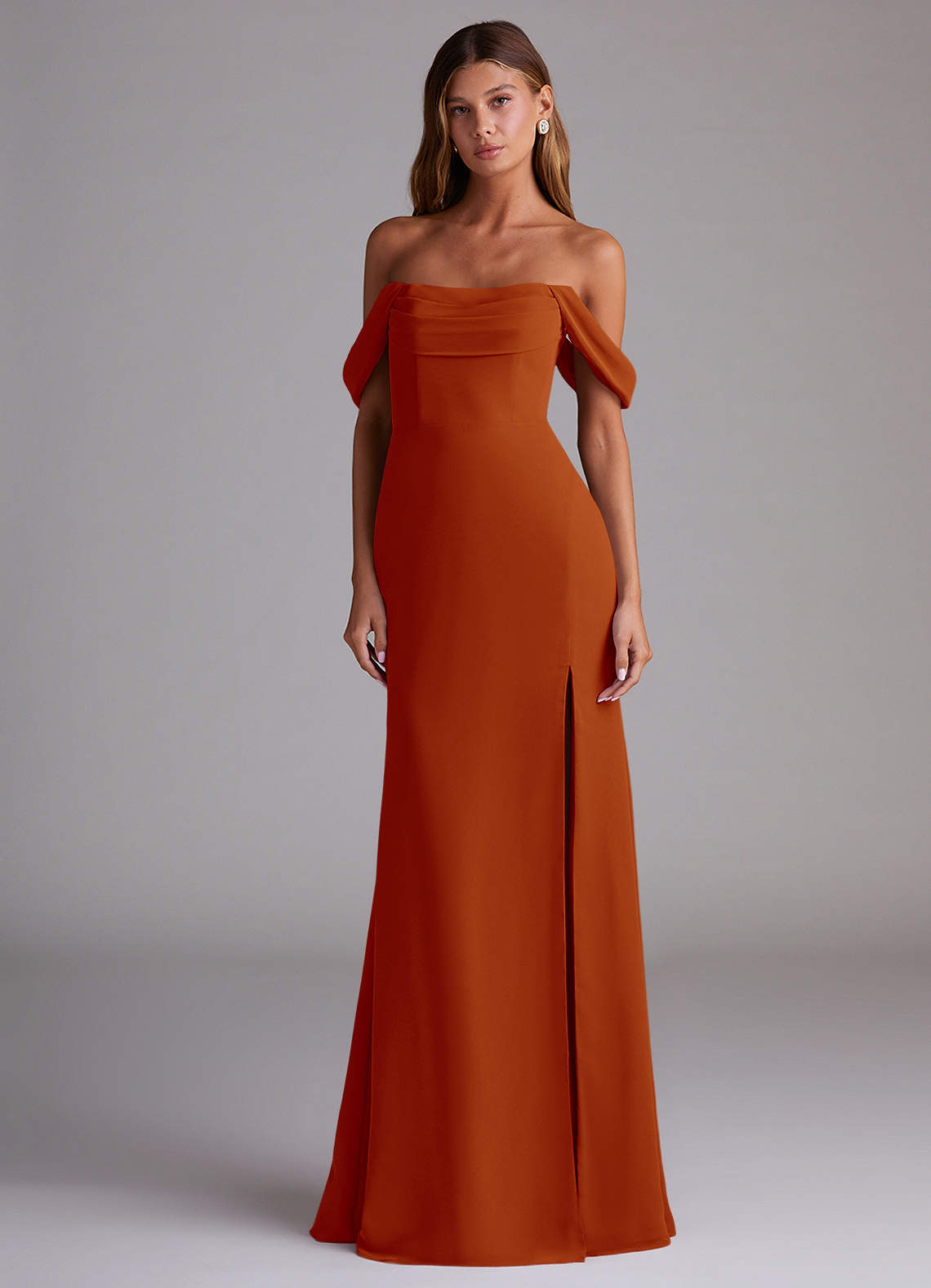 Azazie Saige Bridesmaid Dresses Paprika A-Line Off the Shoulder Chiffon Convertible Dress image2