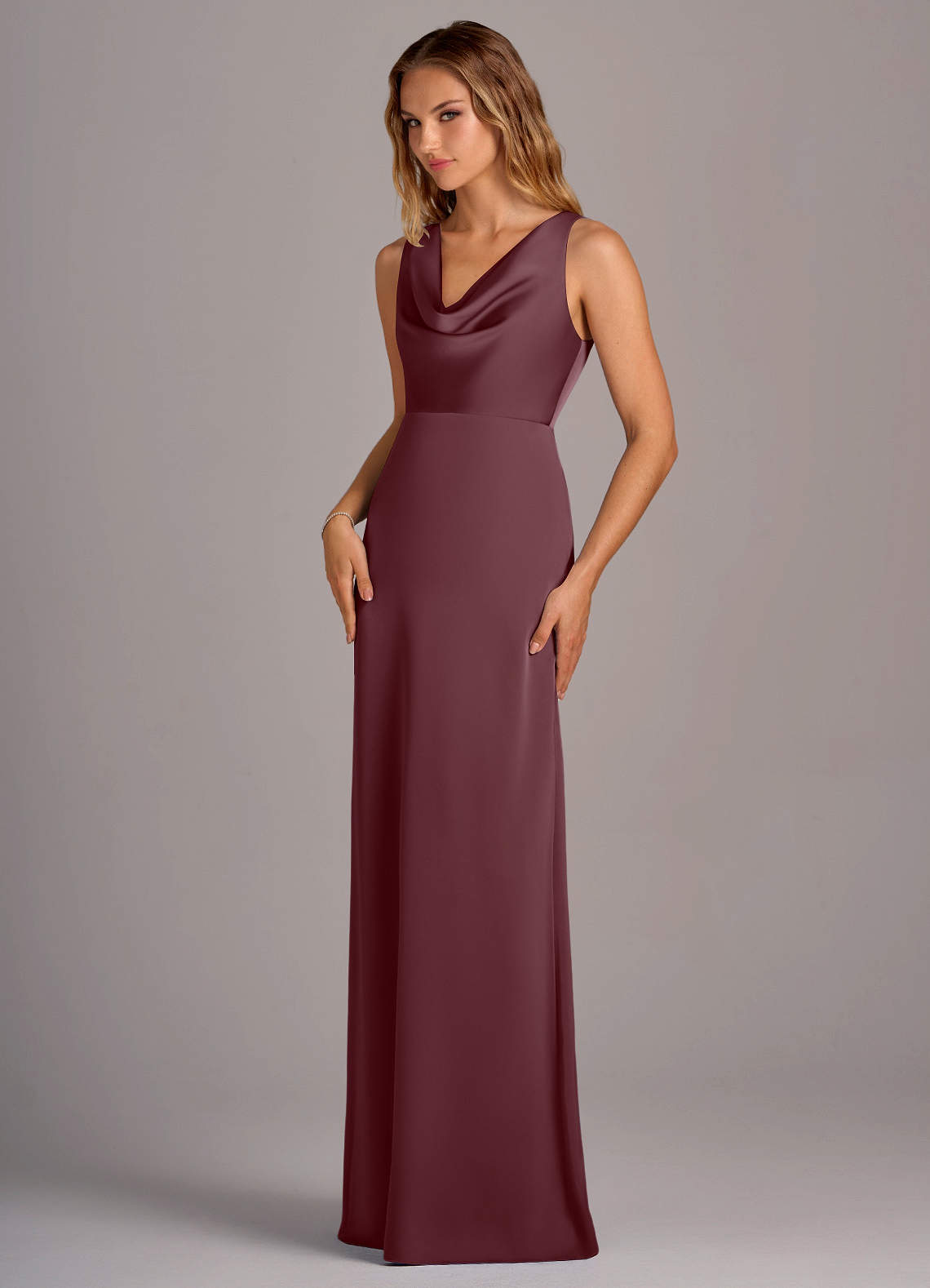 sangria evening dresses Capelet sleeve gown with back cowl