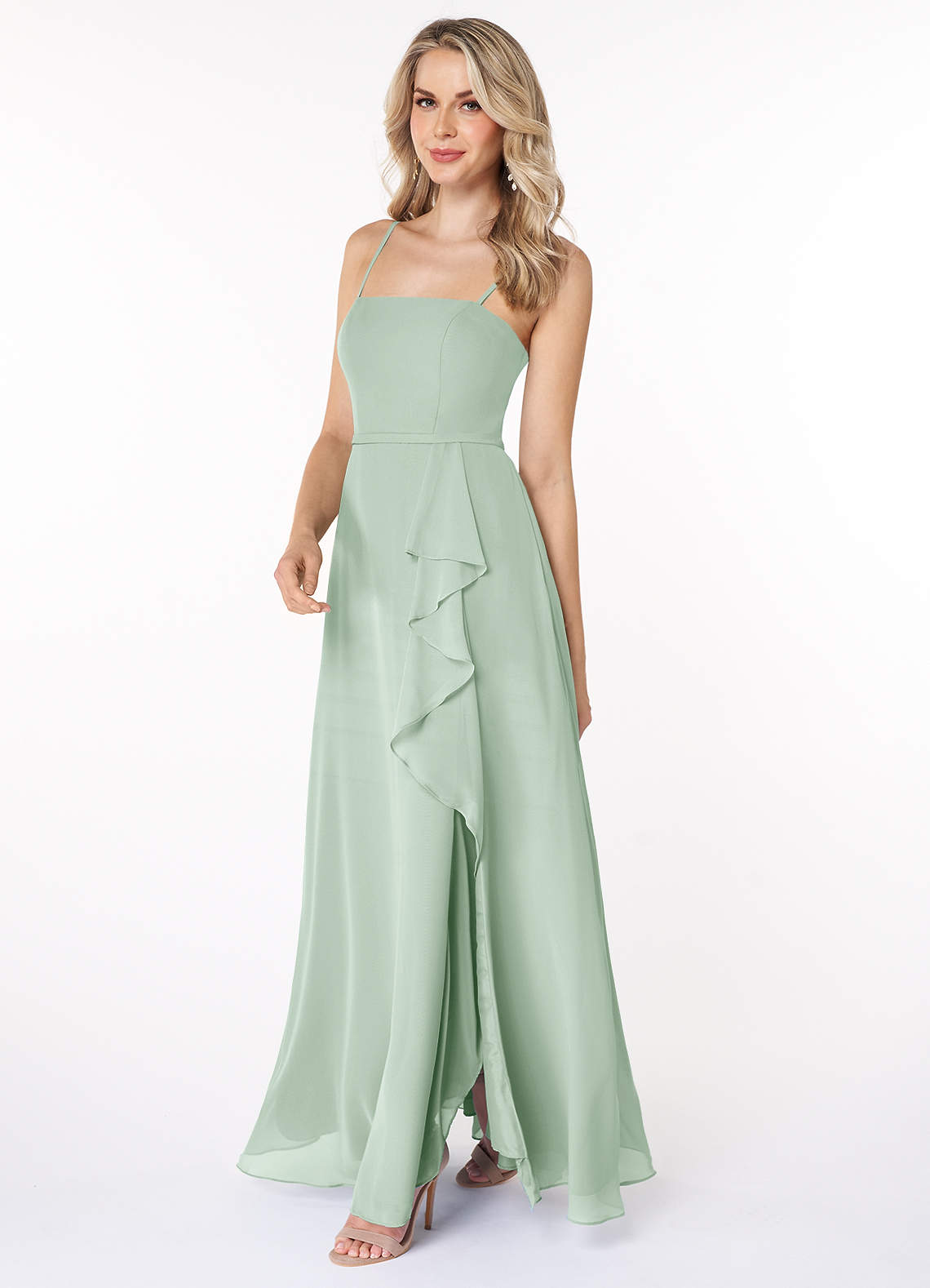 Azazie Kaylee At-home Try On Dresses Agave A-Line Ruched Chiffon Dress image2