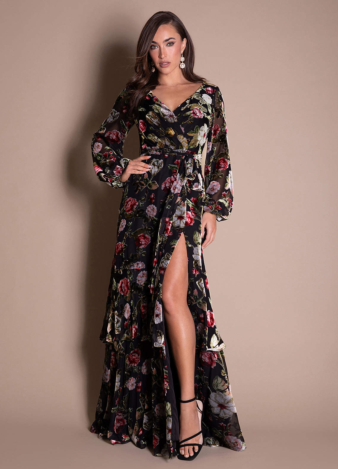 knee length dresses for ladies V-Neck Floral Maxi Dress