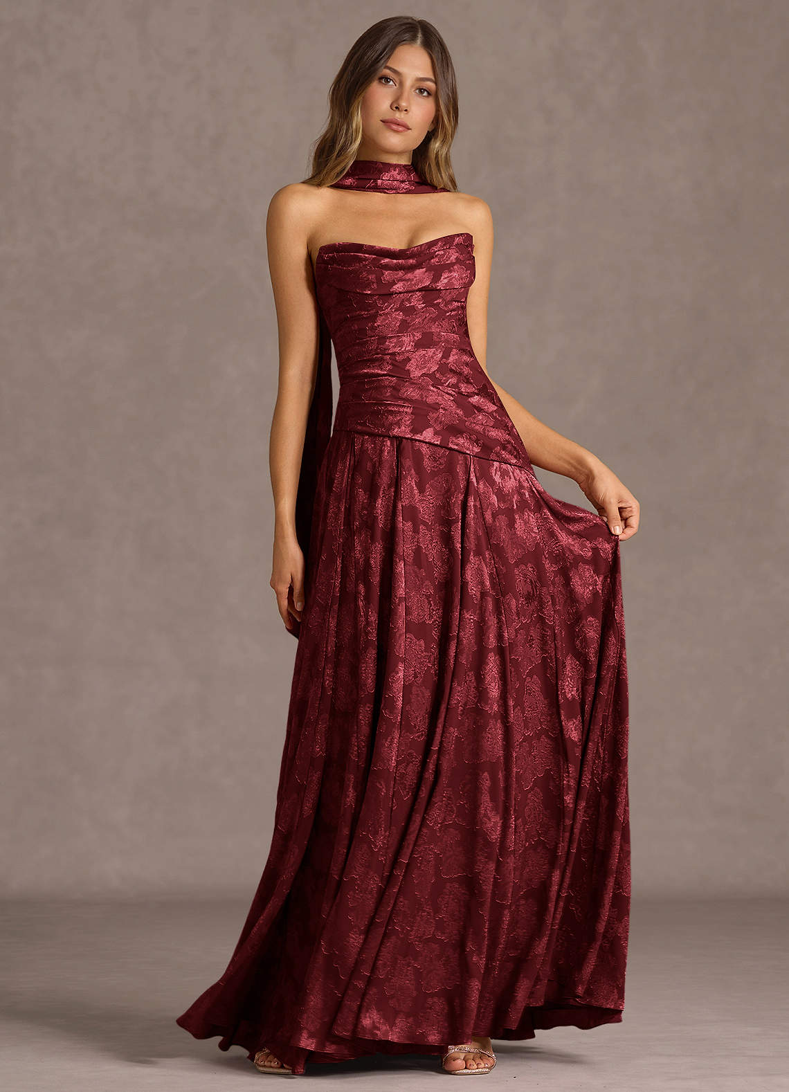 knee length dresses for ladies Flirt Frill Trim Halter Maxi Dress Wine main image 1