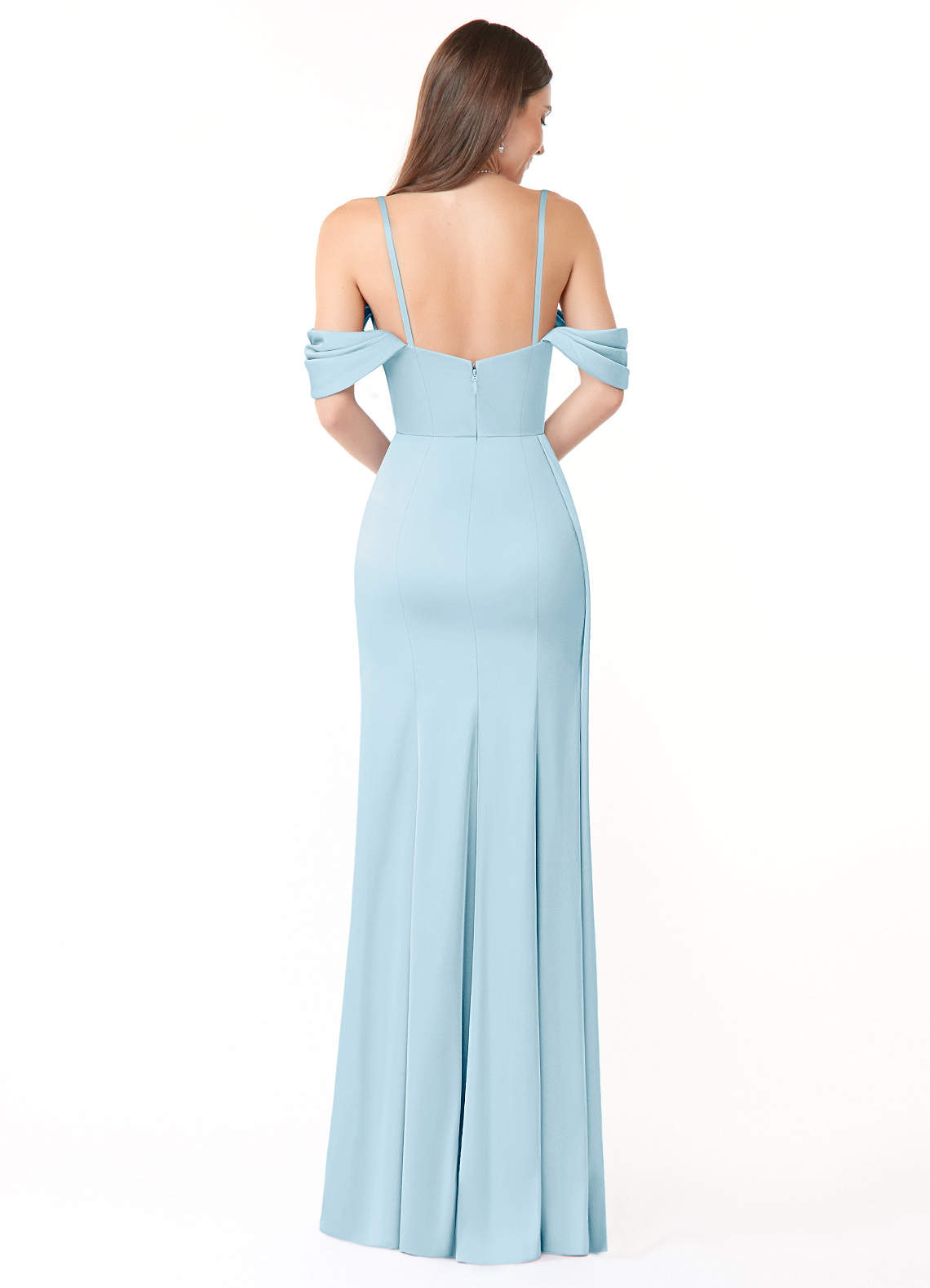 Azazie Amyra Bridesmaid Dresses Sky Blue Mermaid Off the Shoulder Stretch Satin Convertible Dress image3
