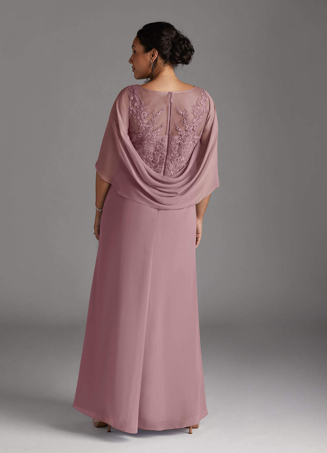 Azazie Hera Mother of the Bride Dresses Dusty Rose A-Line Lace Capelet Chiffon Dress image6