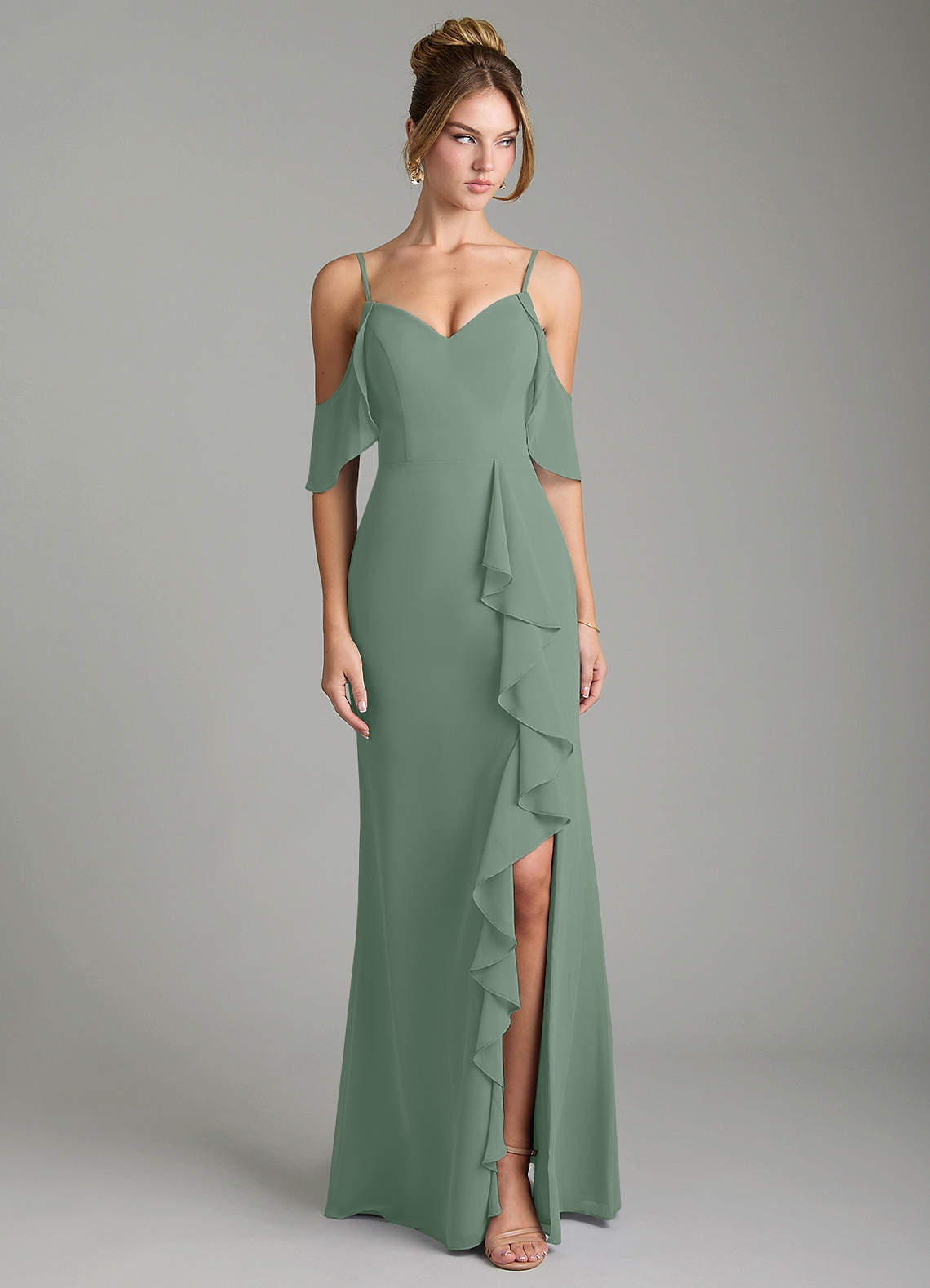 sage green bridesmaid dresses off the shoulder Zapaka Women Light Green Long Bridesmaid Dress with Ruffle Slit Mermaid Off the Shoulder Wedding Guest Dress, Light Green / US22W