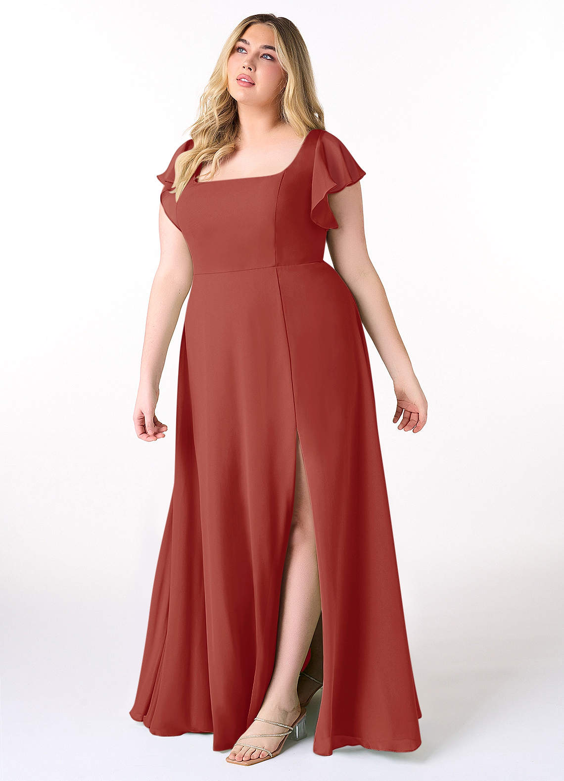 Azazie Bondi Vestidos de madrinha de casamento Vestido Terracota de Chiffon de Linha A com Ruched image8