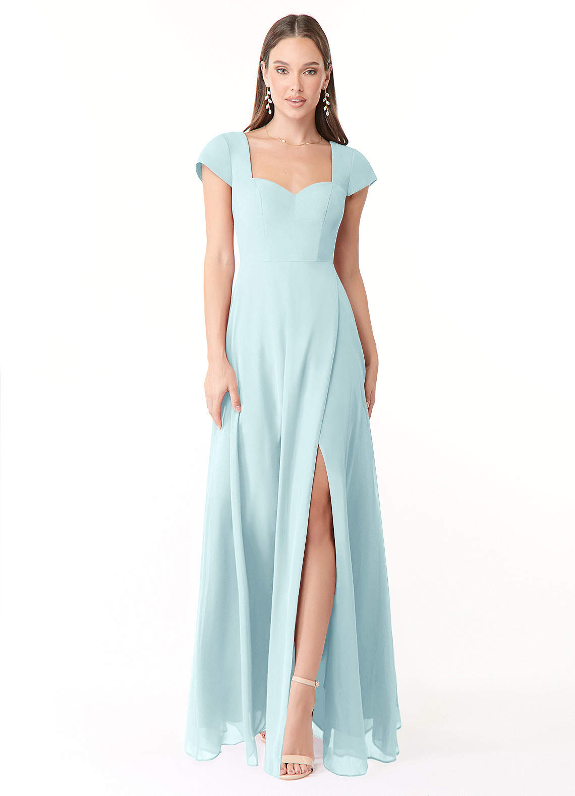 Azazie Hainsly Abiti da Damigella Abito A-Line in Chiffon Scollo a Cuore Sea Glass image1