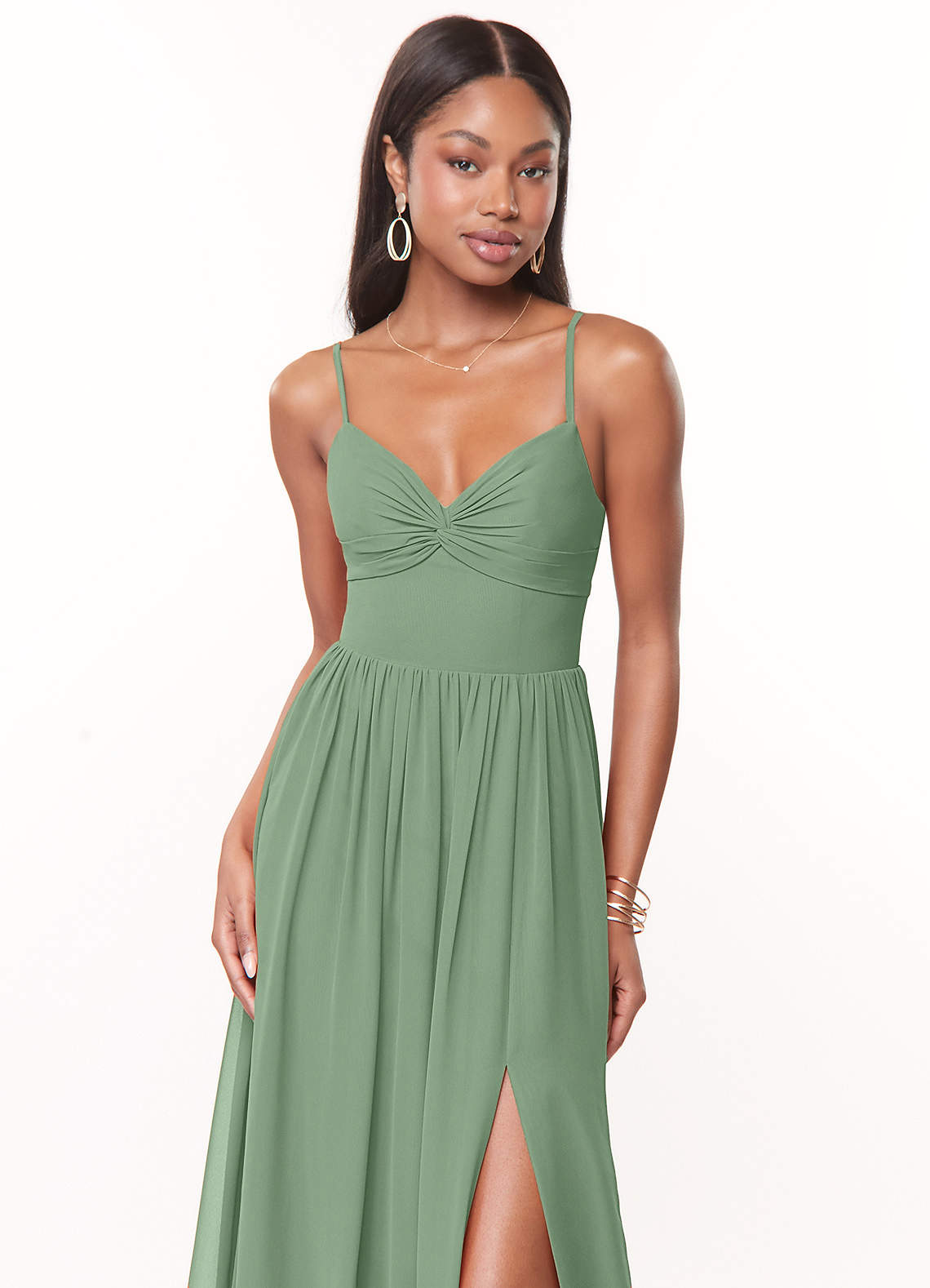 Azazie Zeya Bridesmaid Dresses Matcha A-Line V-Neck Pleated Chiffon Dress image4