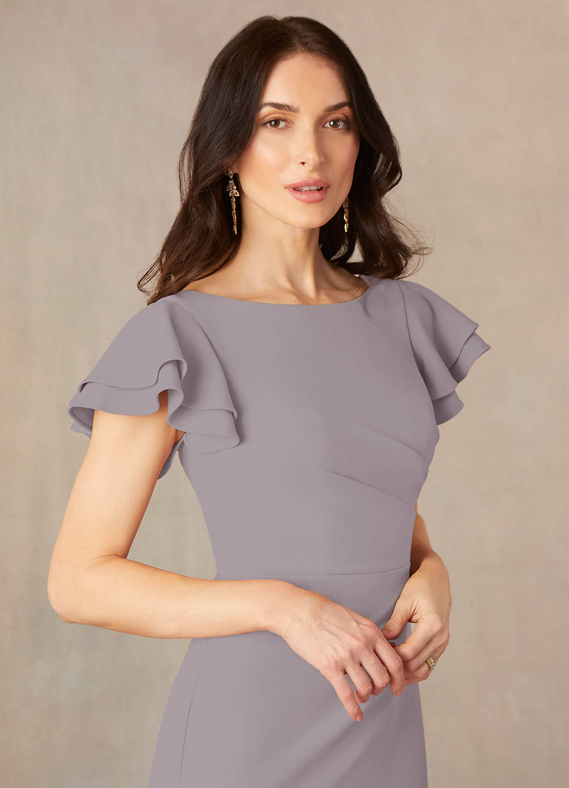 grey crepe dress Off-Shoulder Satin & Crepe Gown main image 0
