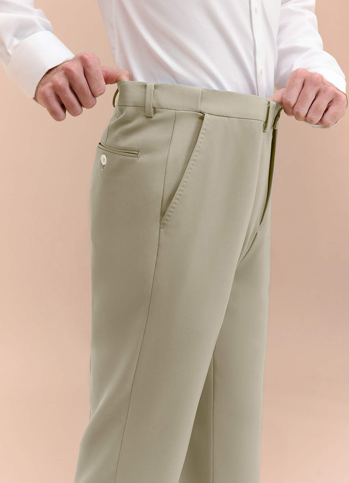 front James Tan Structured Stretch Dress Pants