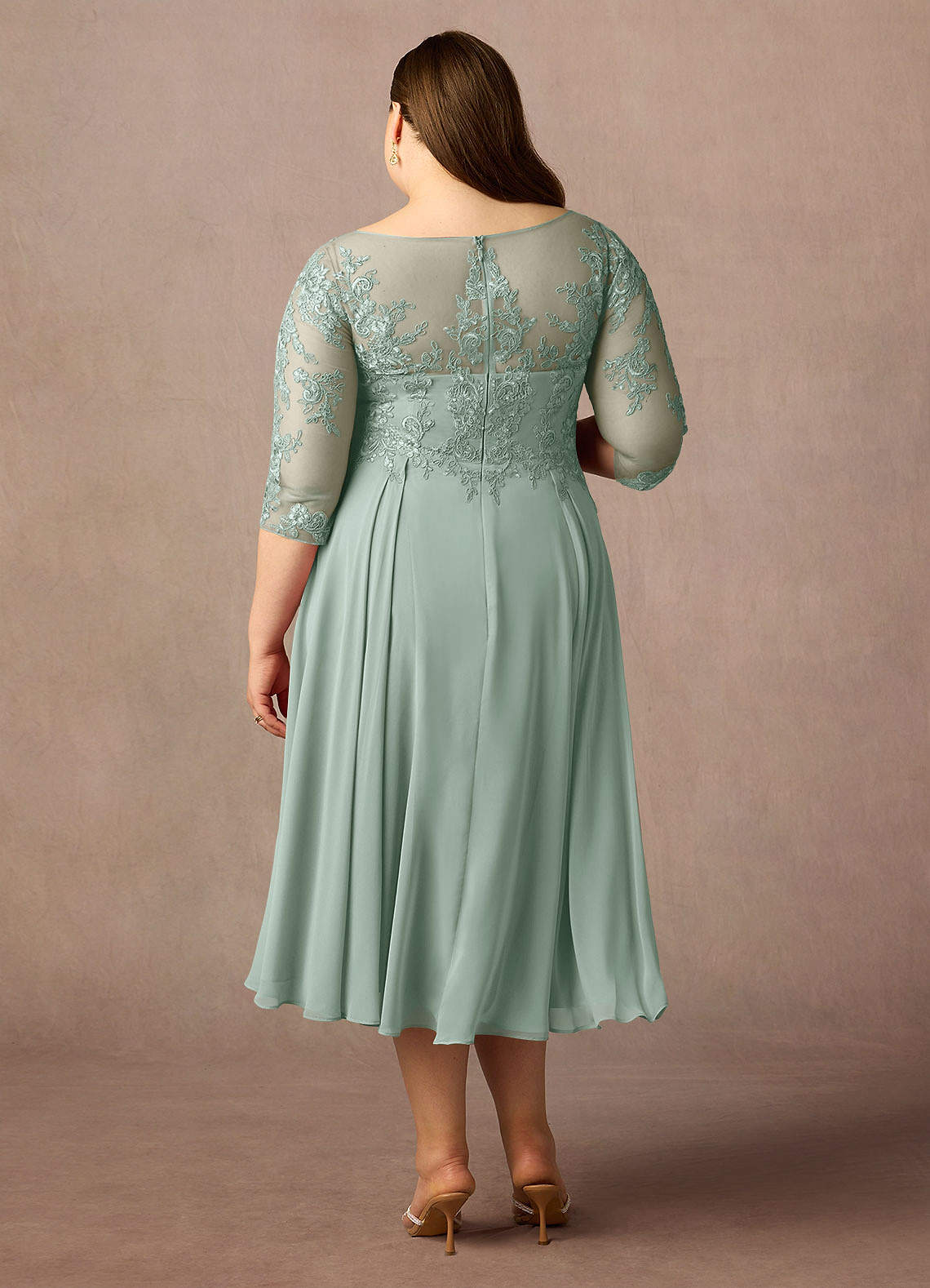 Azazie Marge At-home Try On Dresses Agave A-Line Scoop Lace Chiffon Dress image6