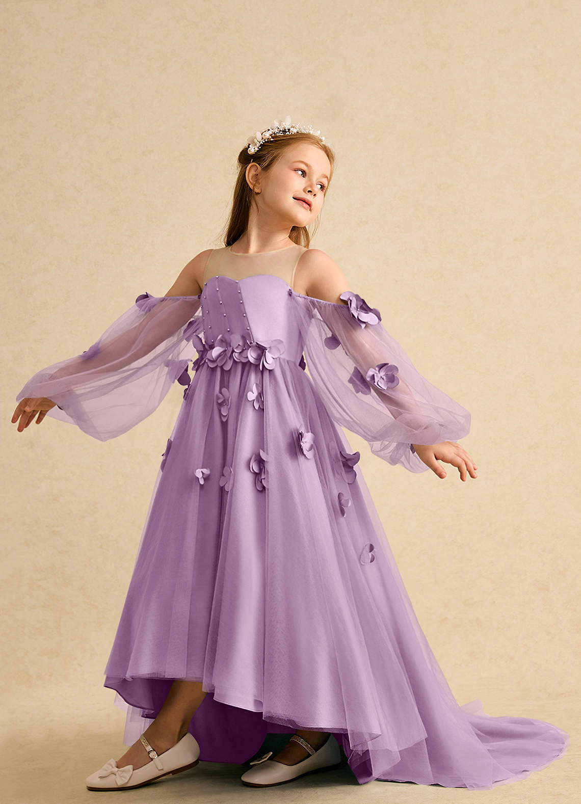 Azazie Karrie Flower Girl Klänningar Klä A-Line i Tyll med ärmar image4