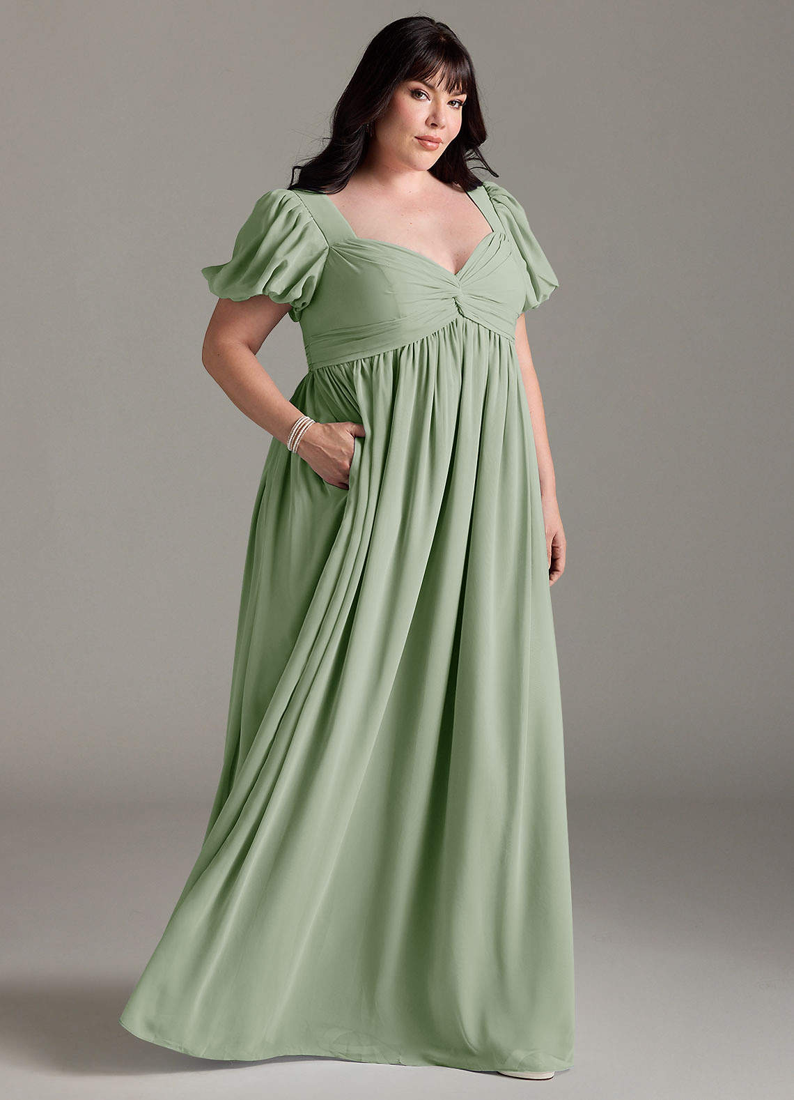 Azazie Madisynn Vestidos de dama de honra para maternidade Vestir Arco Comprimento do chão Chiffon image6