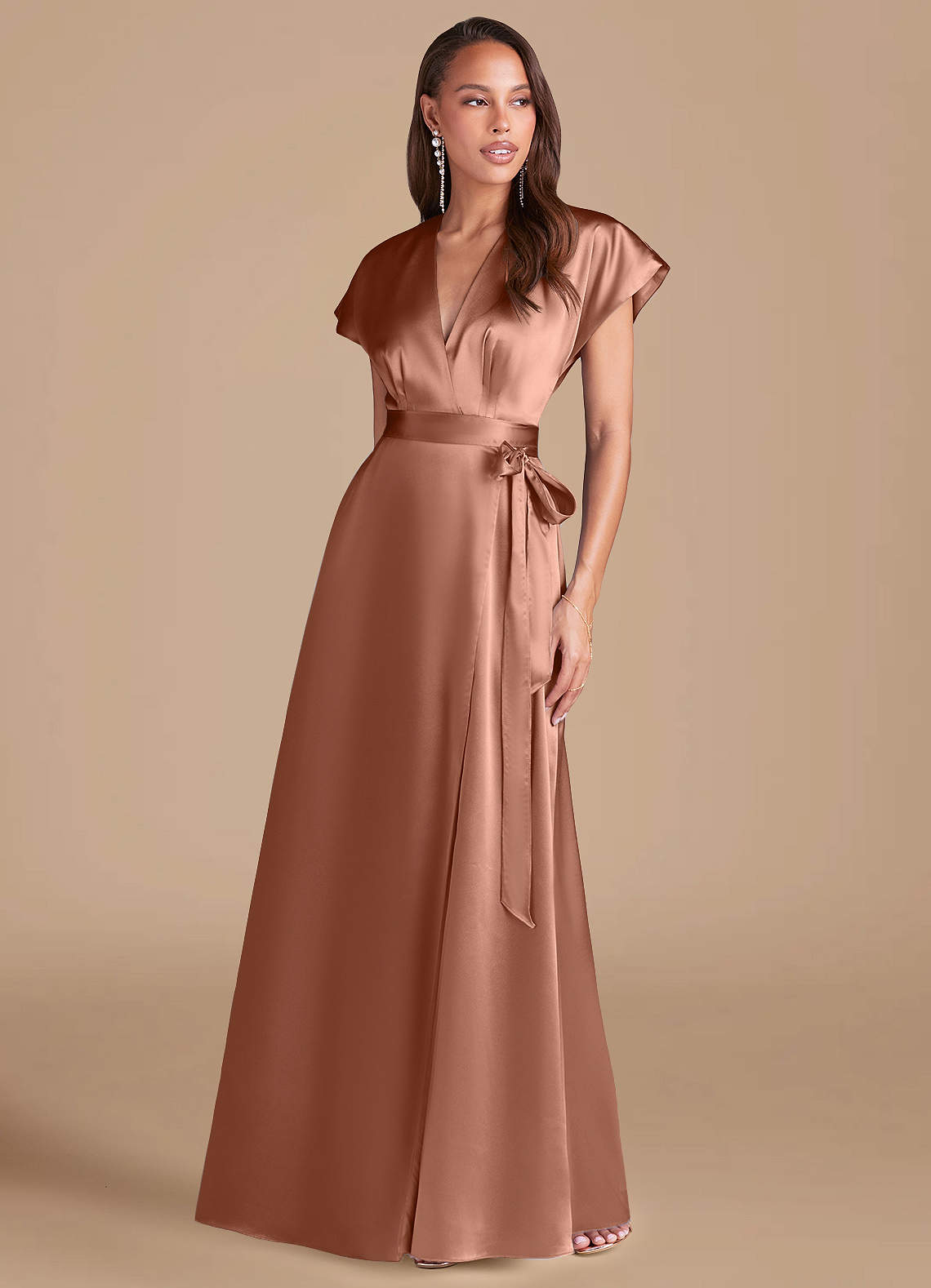 Azazie Nico Vestidos de damas de honor Vestido de Bronceador de Satén Metálico de Corte en A con Plisado image1