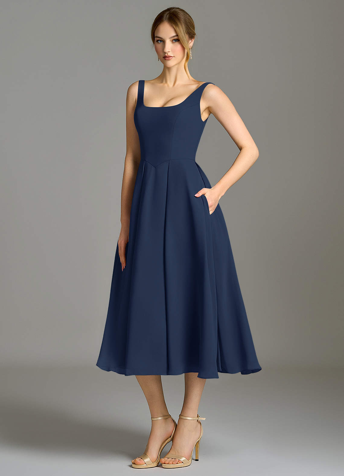 Azazie Amalie Ready to Ship Dark Navy Chiffon Bridesmaid Dresses