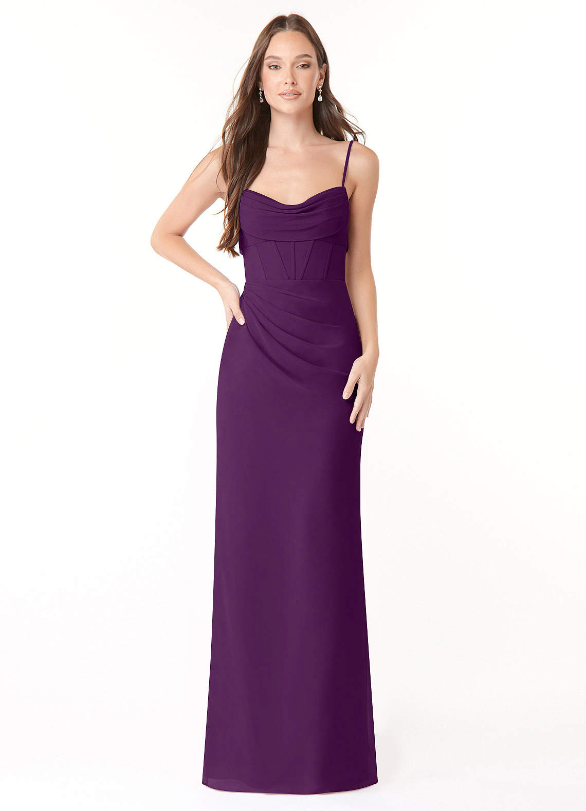 Azazie Mai Bridesmaid Dresses Grape Sheath Pleated Chiffon Dress image1