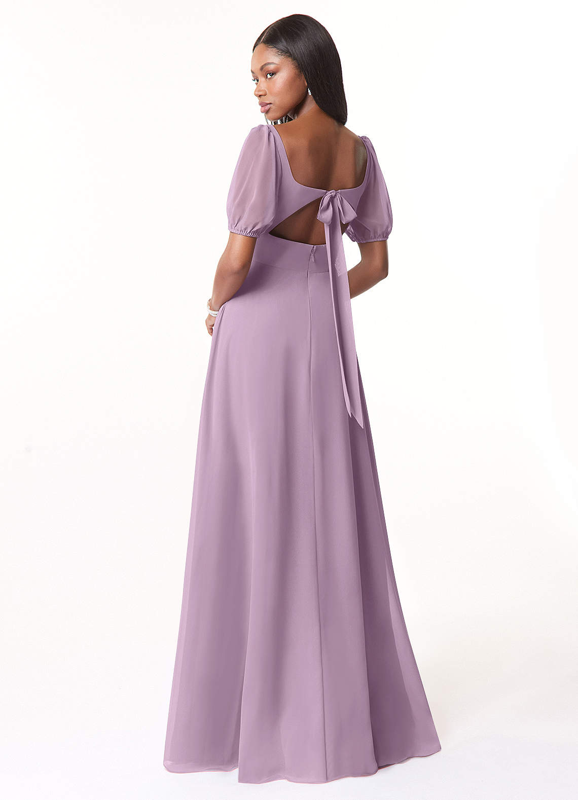 Azazie Alani Robes de demoiselle d'honneur Robe Trapèze en Mousseline de soie Encolure carrée Glycine image1