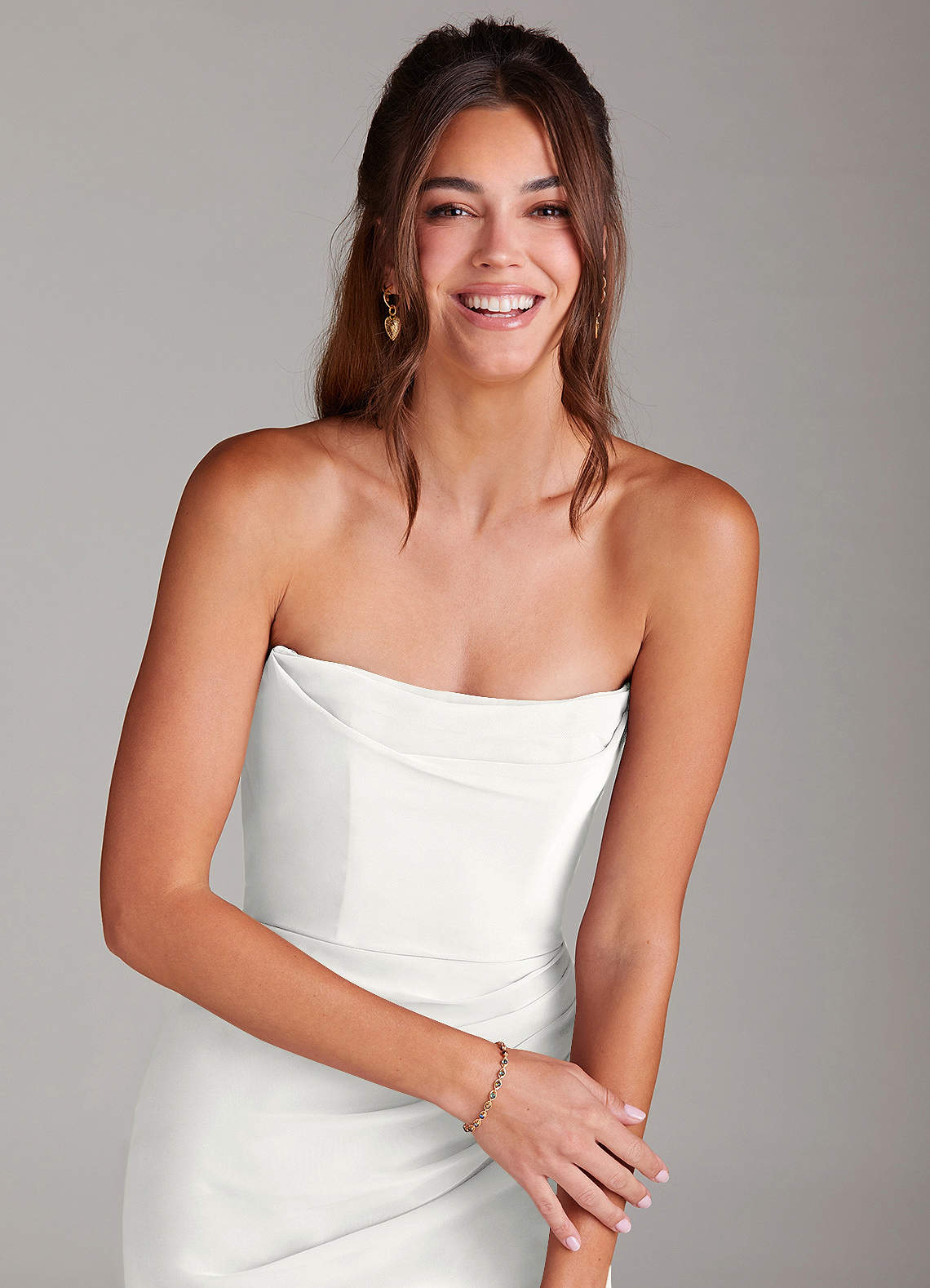 Azazie Leonis Bridesmaid Dresses White Sheath Strapless Chiffon Convertible Dress image5