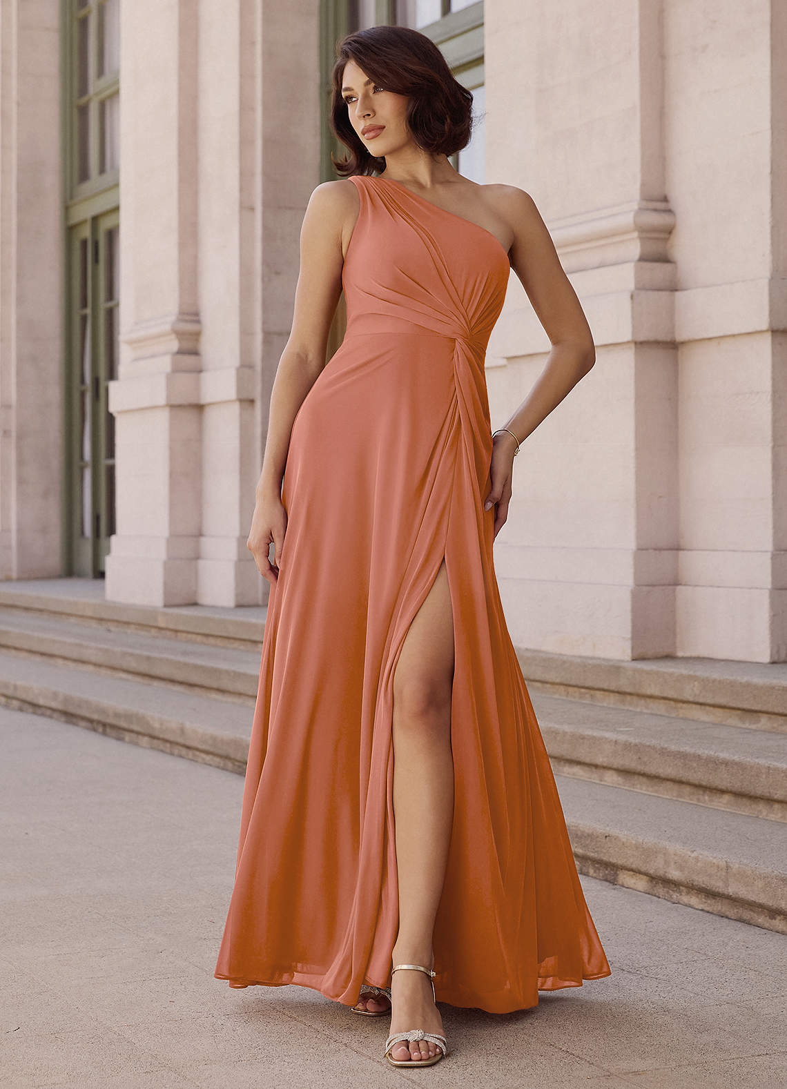 Azazie Brooke Bridesmaid Dresses MAI TAI A-Line One Shoulder Chiffon Dress image1