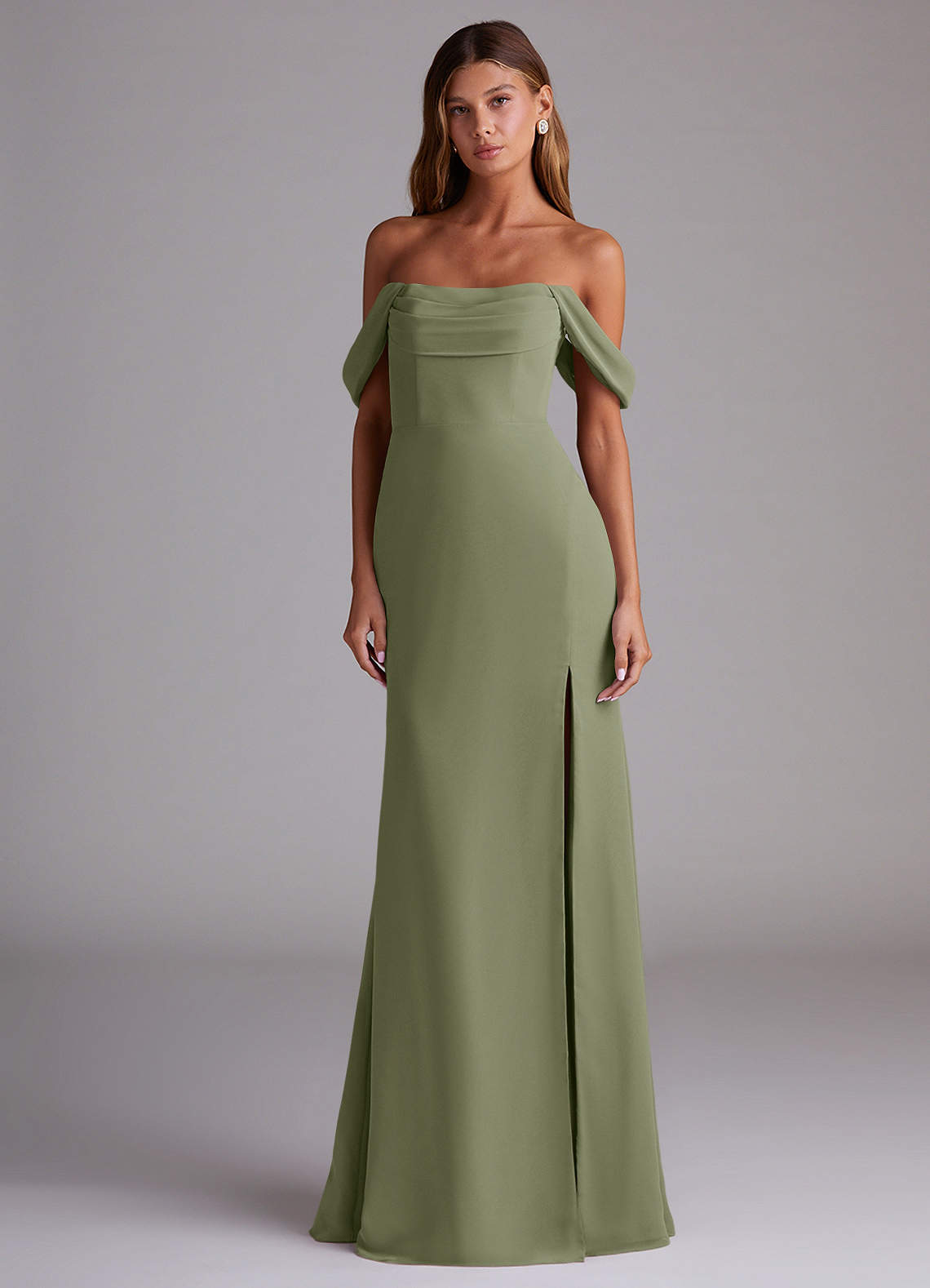Azazie Saige Bridesmaid Dresses Pistachio A-Line Off the Shoulder Chiffon Convertible Dress image2