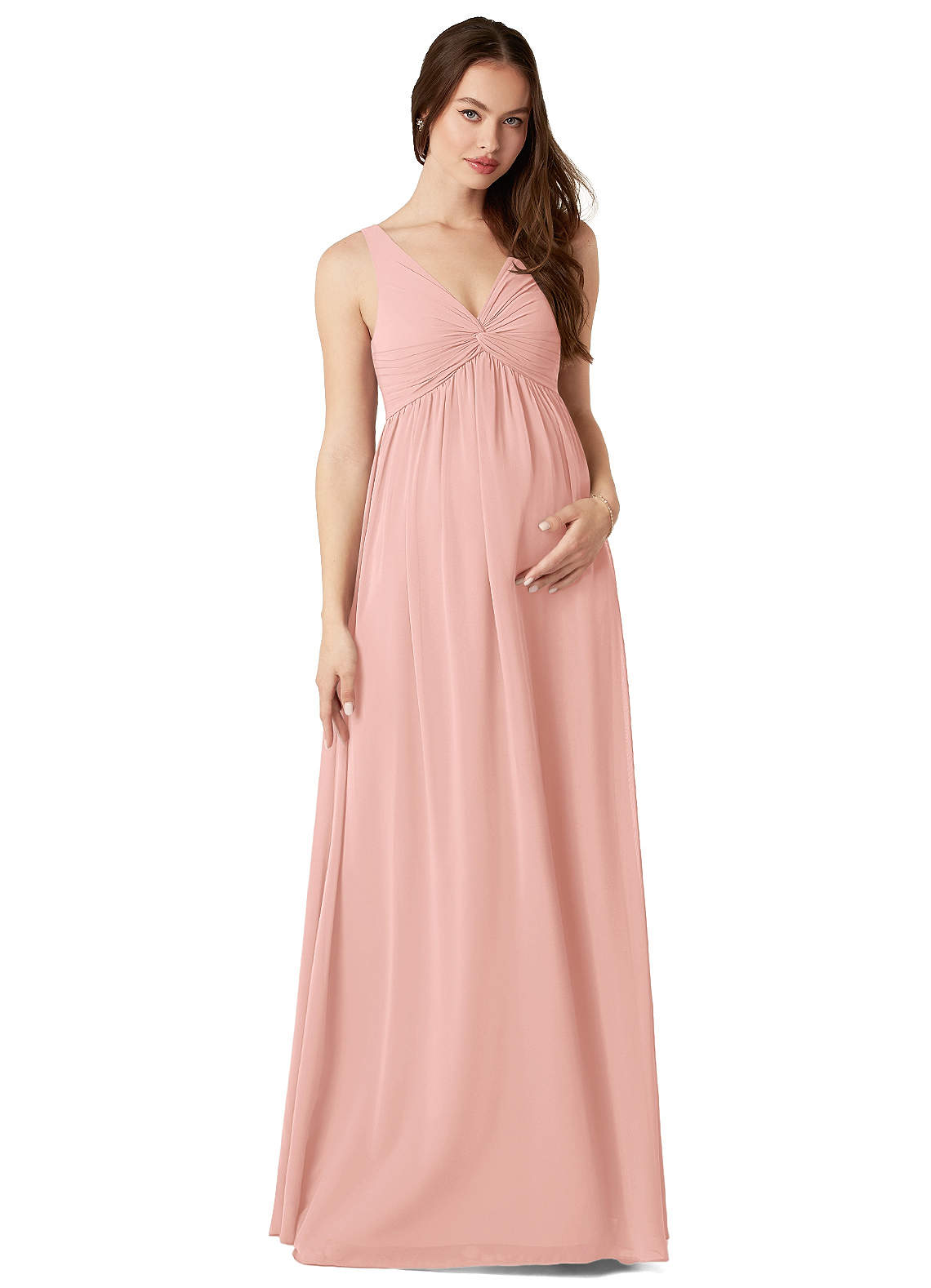 Azazie Yetta Maternity Bridesmaid Dresses A-Line V-Neck Gathered Chiffon Floor-Length Dress image1
