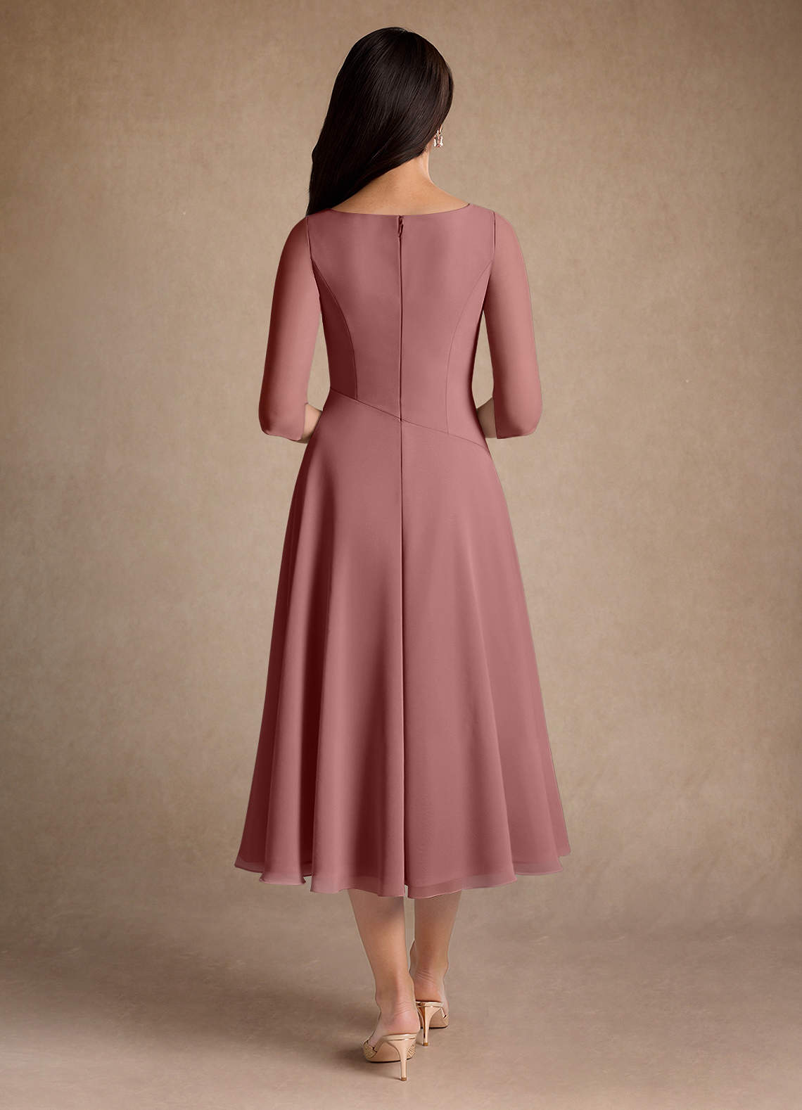 Azazie Durant vestidos de madre de la novia Vestido de Rosa Del Desierto de Gasa de Corte En A con Plisado image2