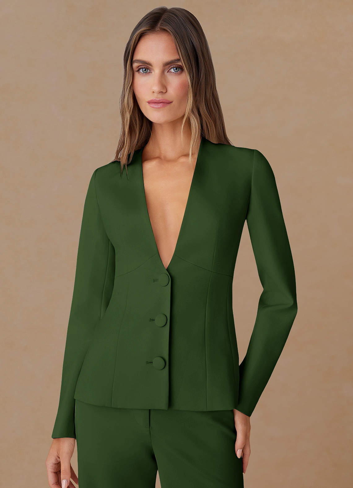 front Elara Olive Blazer tailleur à tissage raffiné