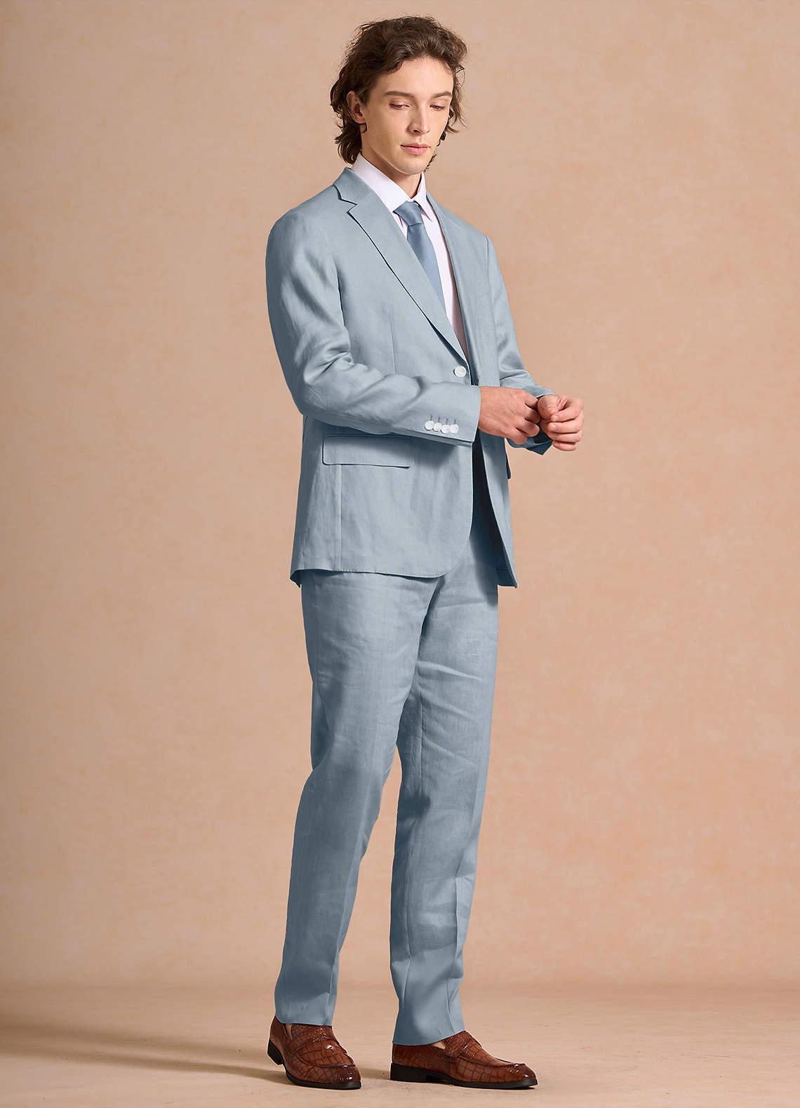 front Harrison Azul Polvoriento Traje 100% lino