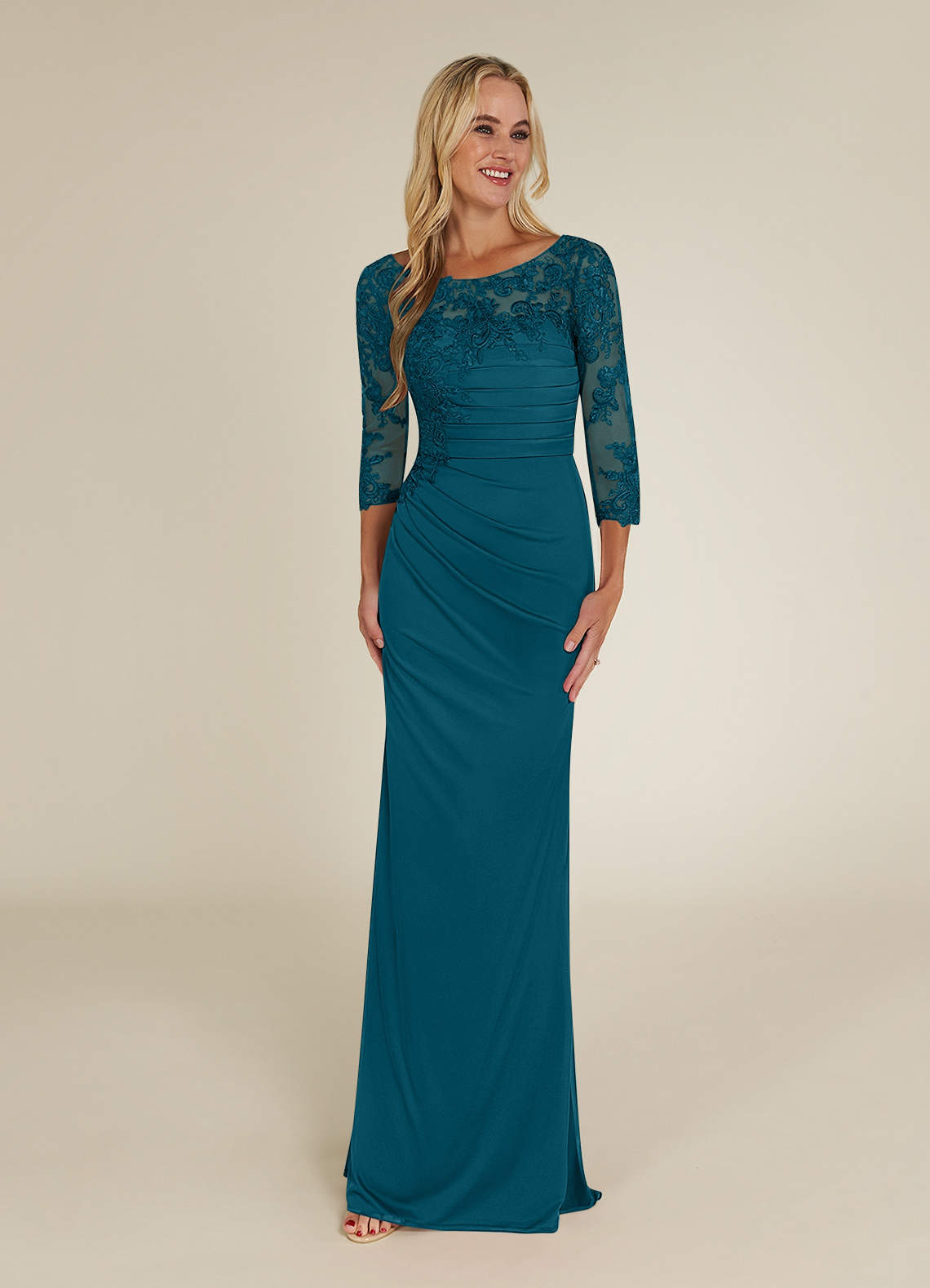 Azazie Alisondra Mother of the Bride Dresses Ink Blue Sheath Scoop Lace Lace Dress image1